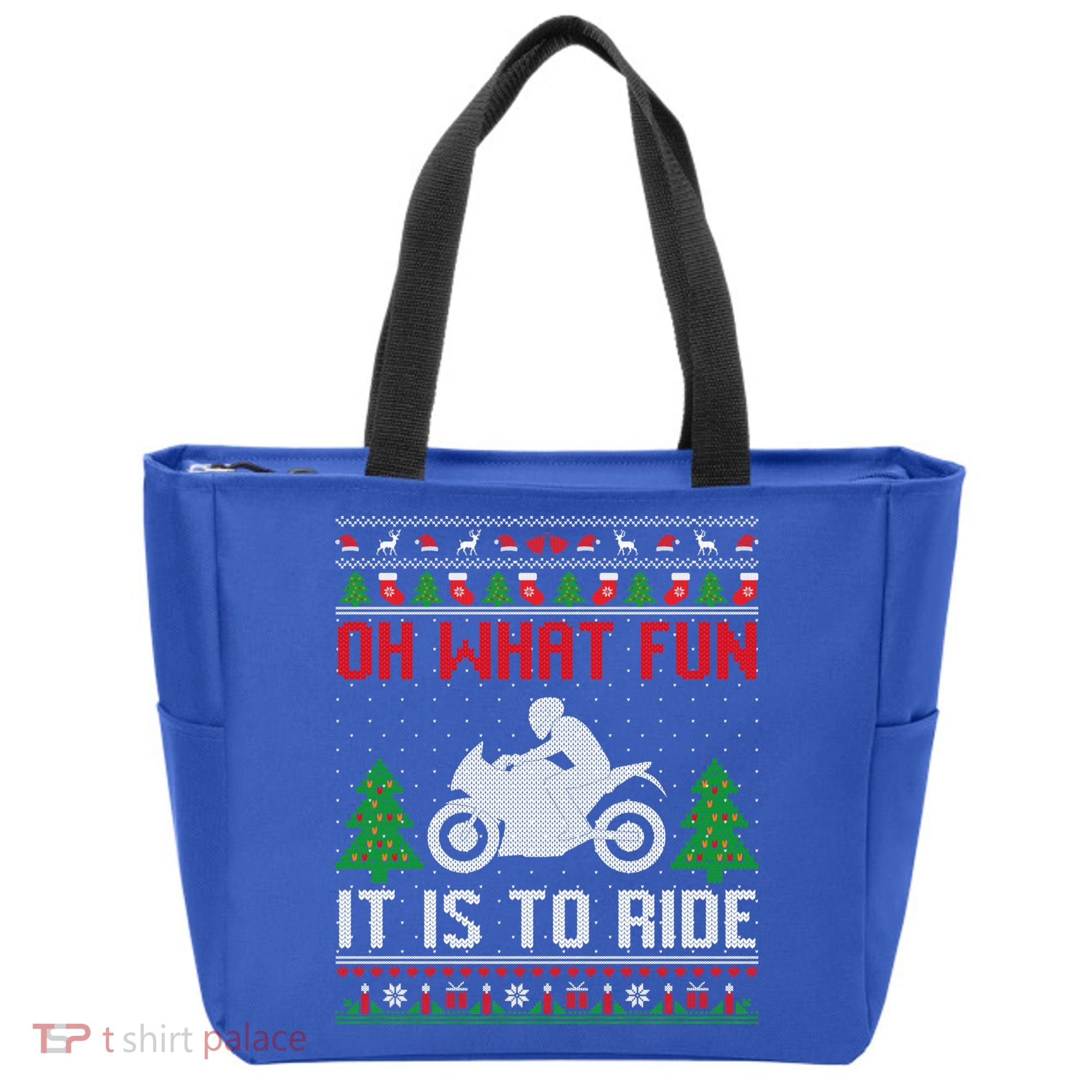 Oh What Fun It Is To Ride Motorcycle Ugly Christmas Funny Gift Tote Bag
