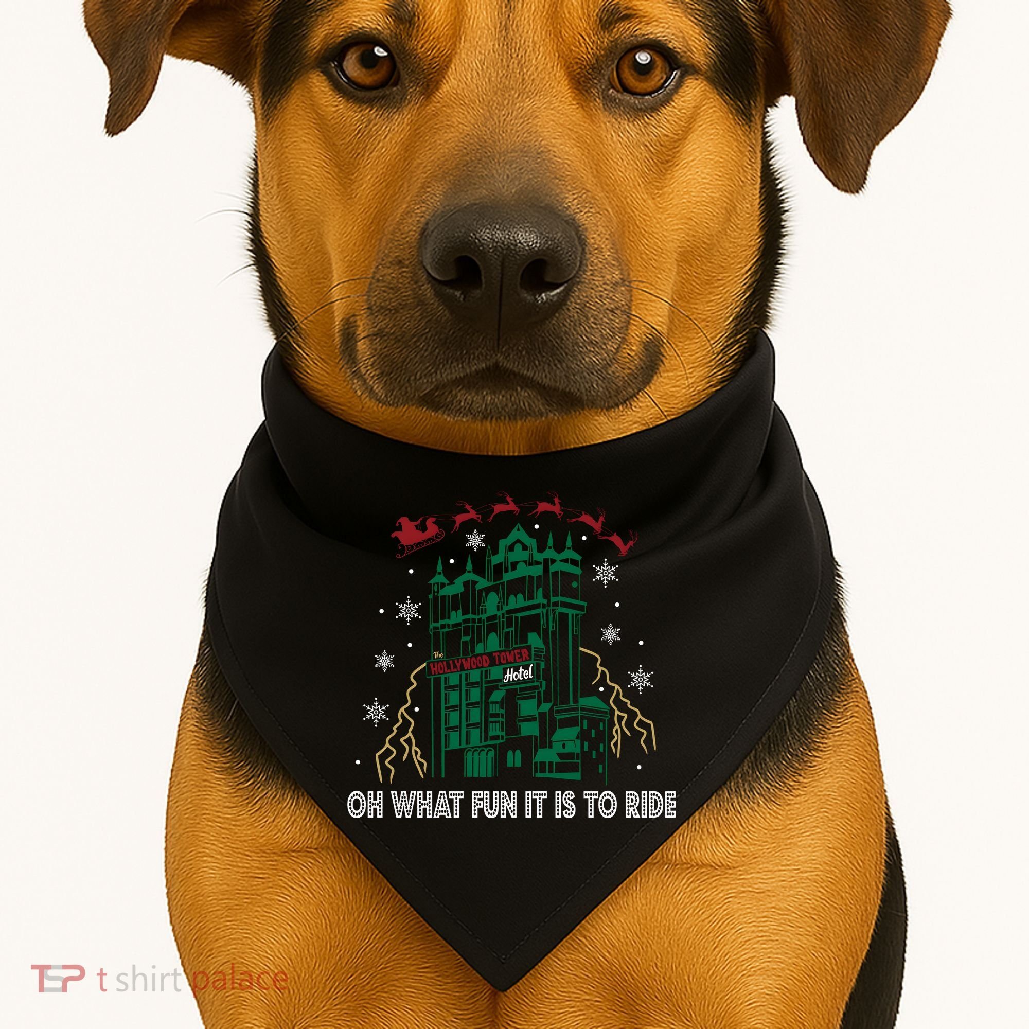 Oh What Fun It Is To Ride Tower Of Terror Christmas USA-Made Doggie Bandana