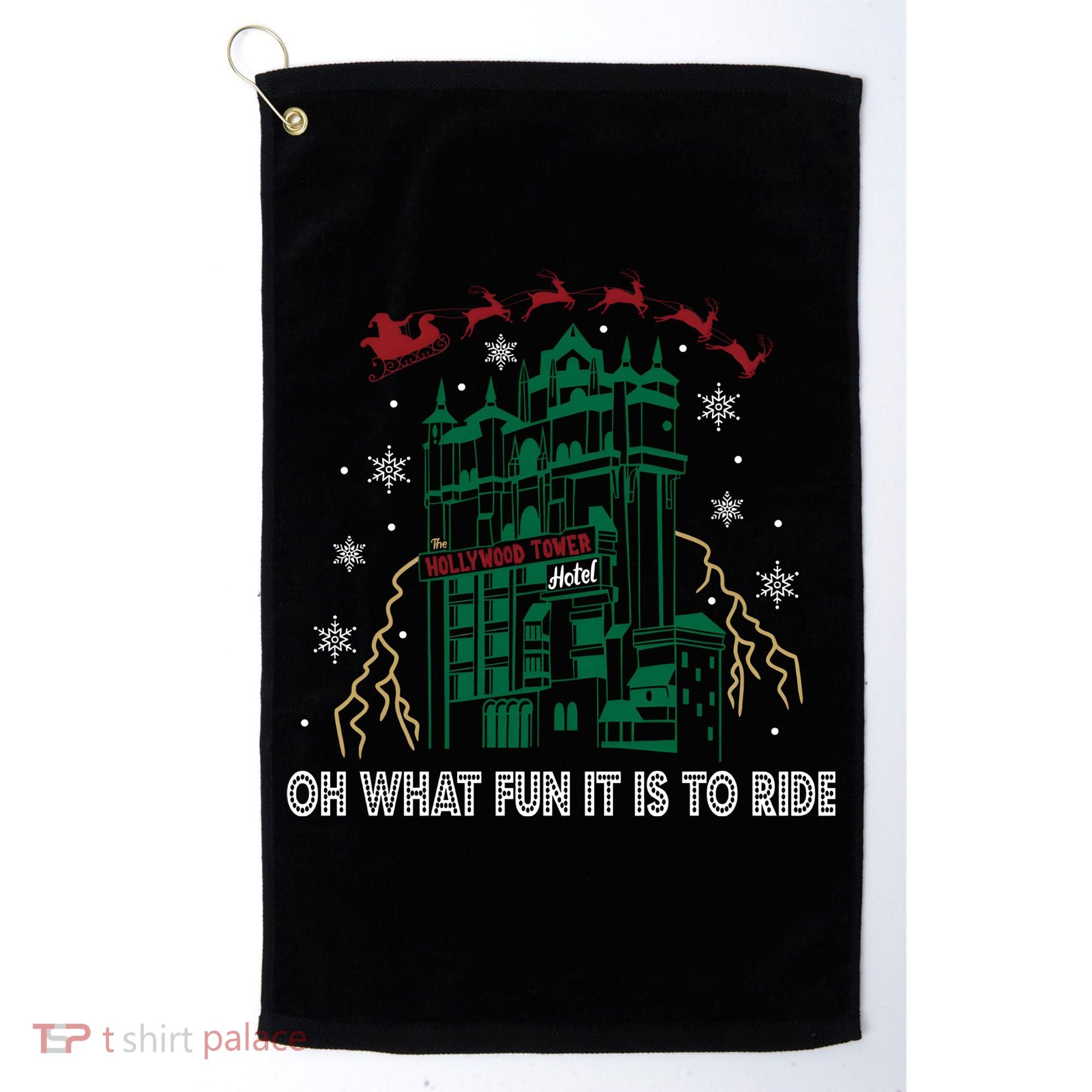 Oh What Fun It Is To Ride Tower Of Terror Christmas Golf Towel