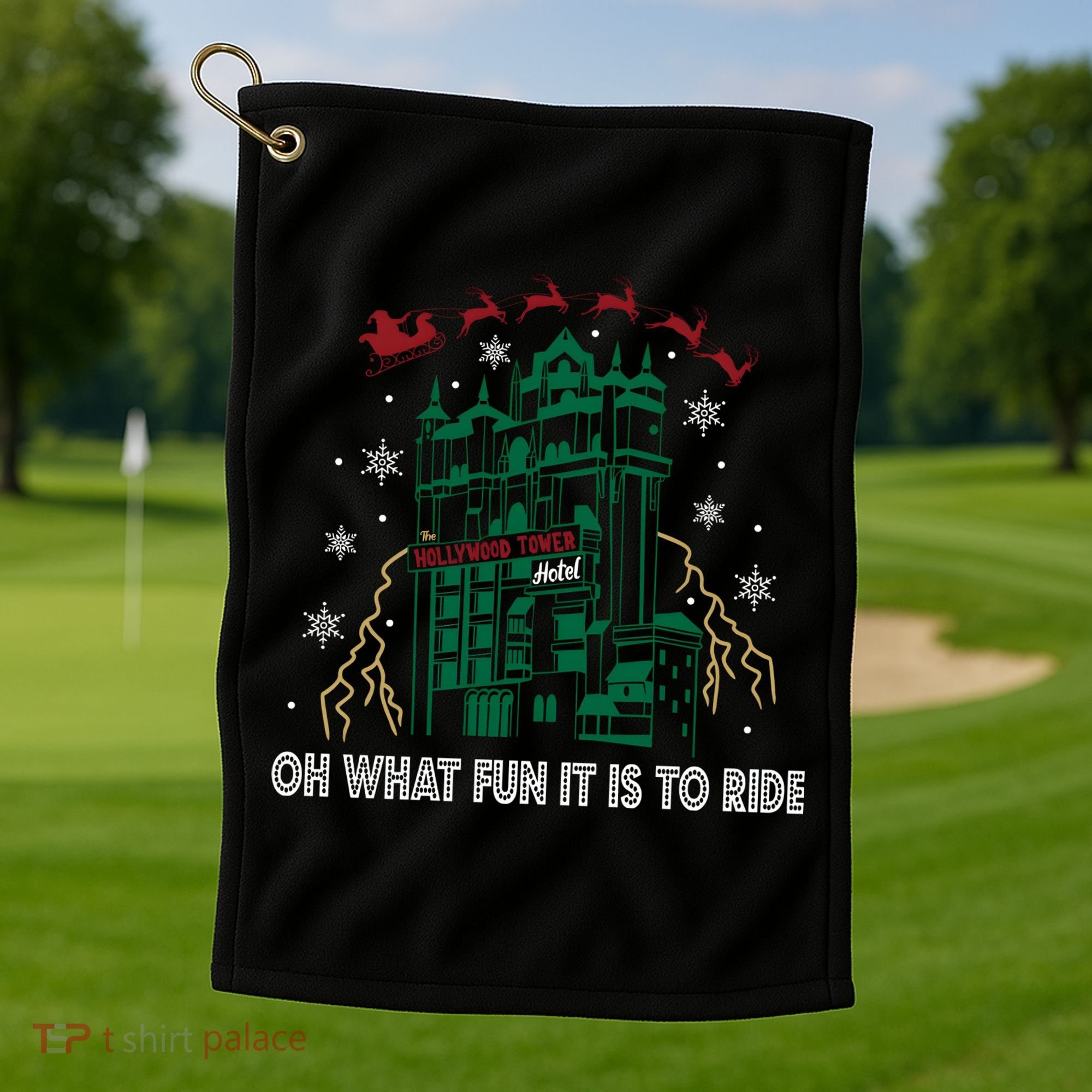 Oh What Fun It Is To Ride Tower Of Terror Christmas Golf Towel
