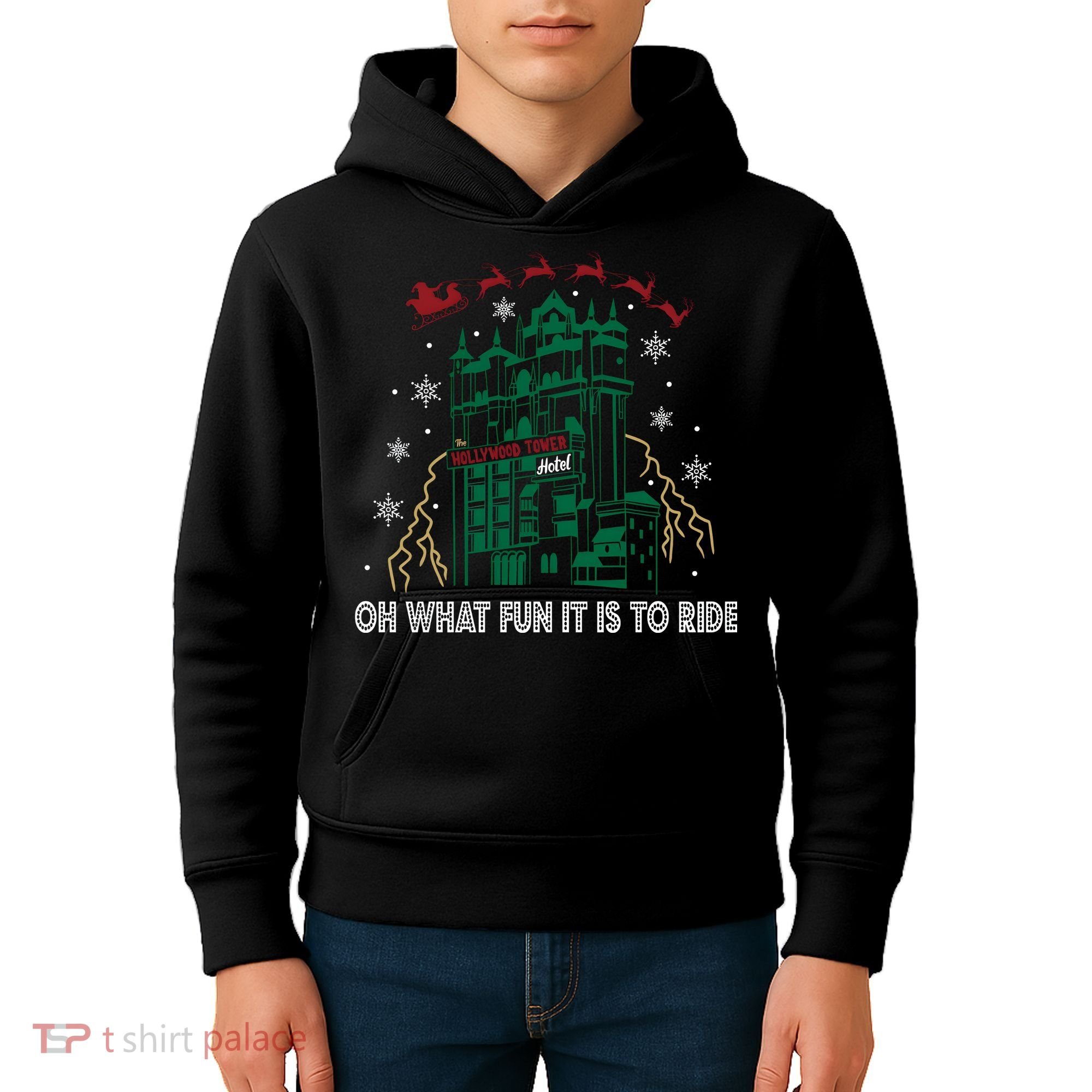 Oh What Fun It Is To Ride Tower Of Terror Christmas Kids Hoodie
