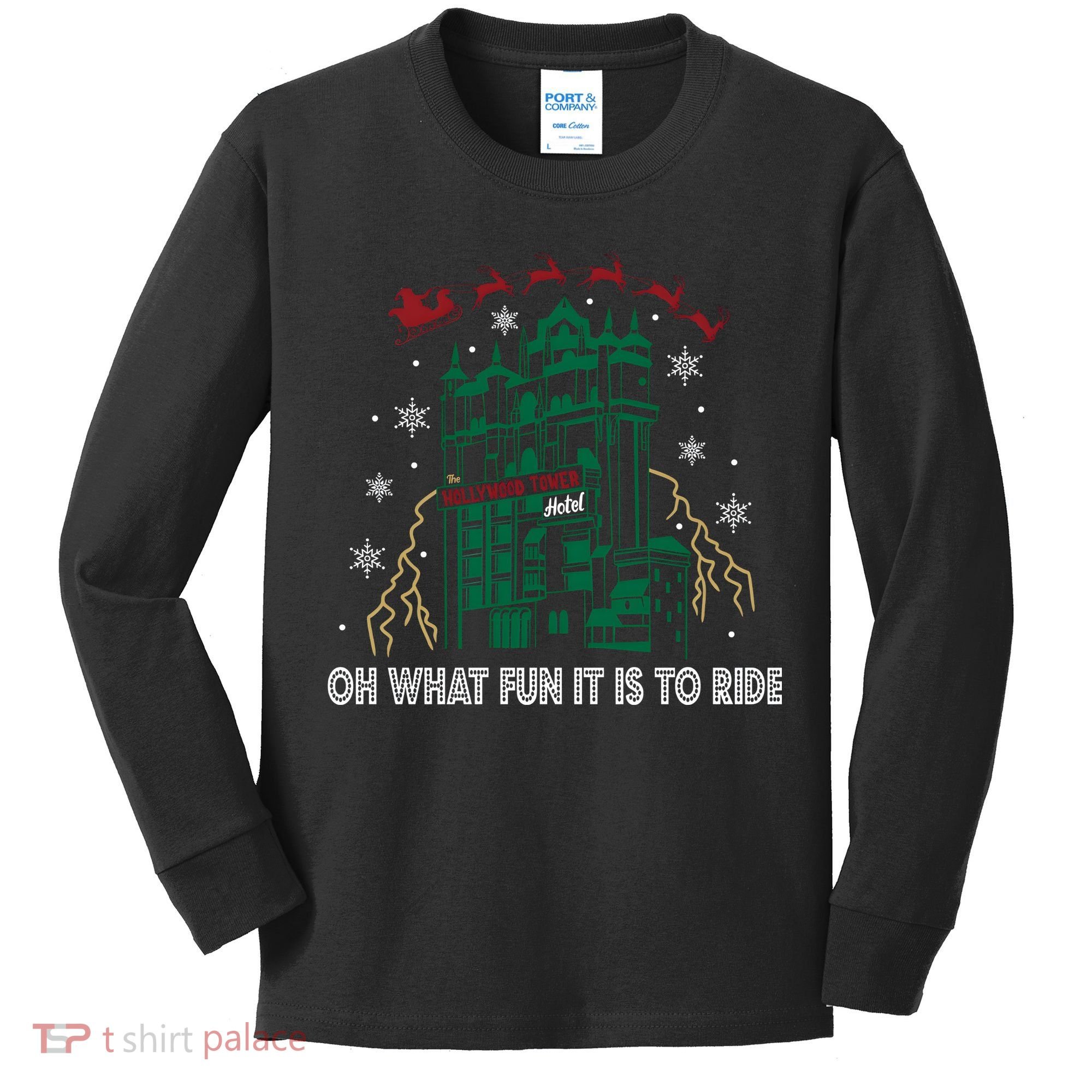 Oh What Fun It Is To Ride Tower Of Terror Christmas Kids Long Sleeve Shirt