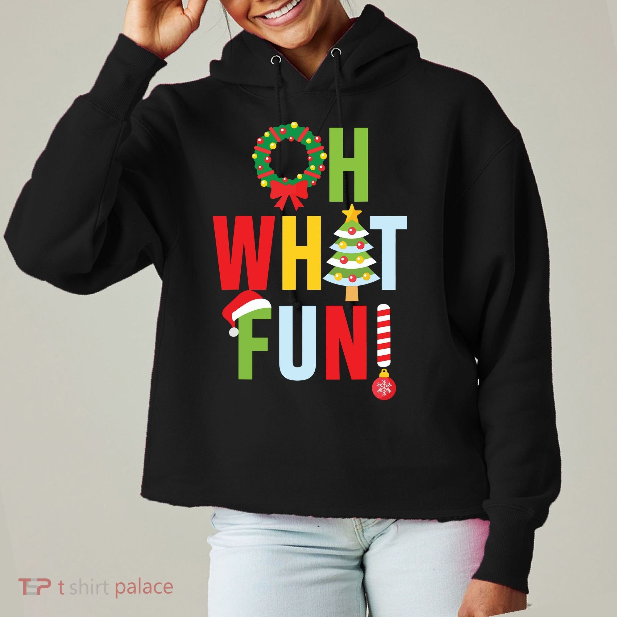 Oh What Fun Christmas With Wreath And Tree Ladies Heavyweight Boxy Pullover Hoodie