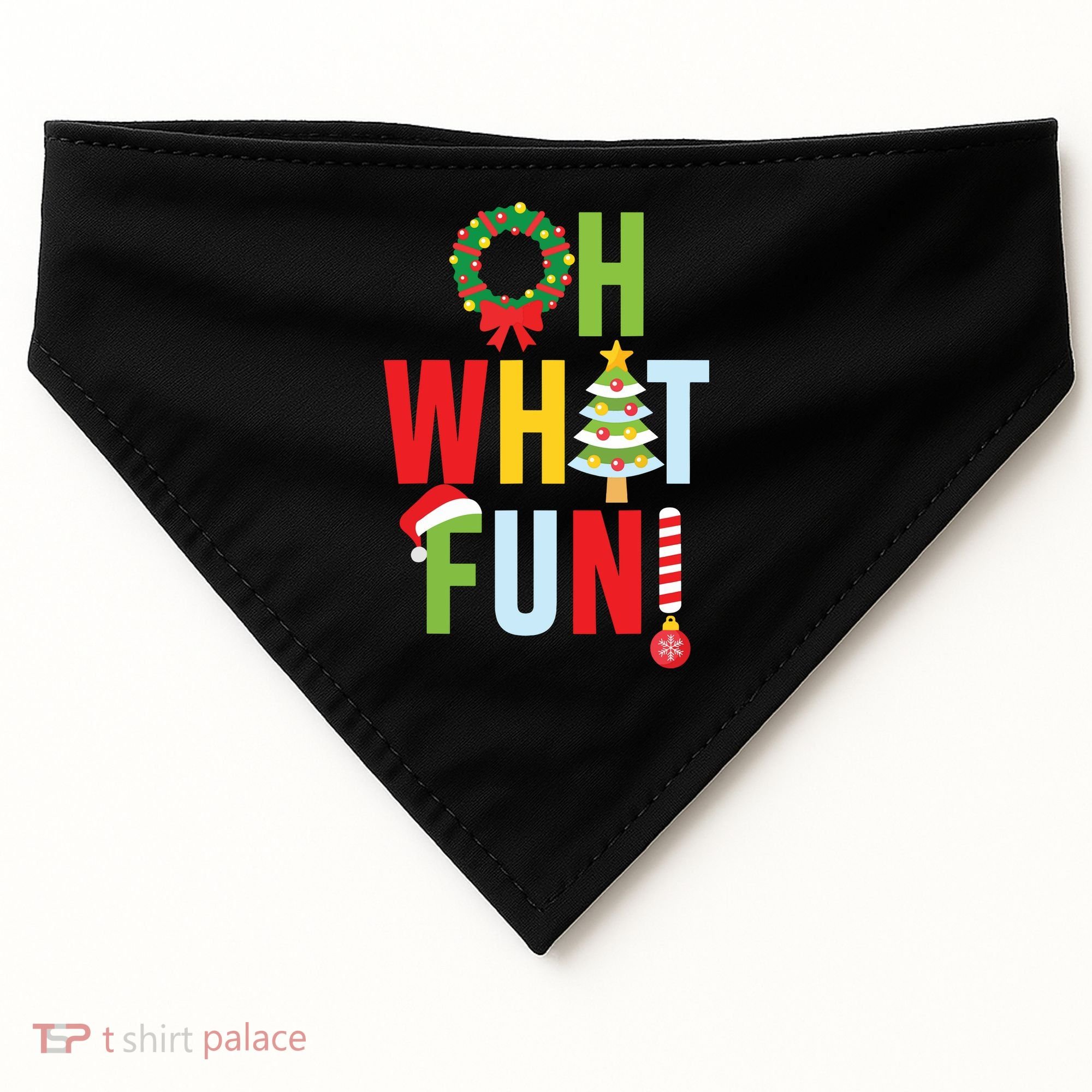 Oh What Fun Christmas With Wreath And Tree USA-Made Doggie Bandana