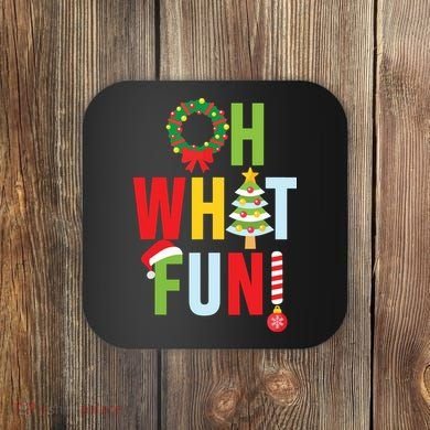 Oh What Fun Christmas With Wreath And Tree Coaster