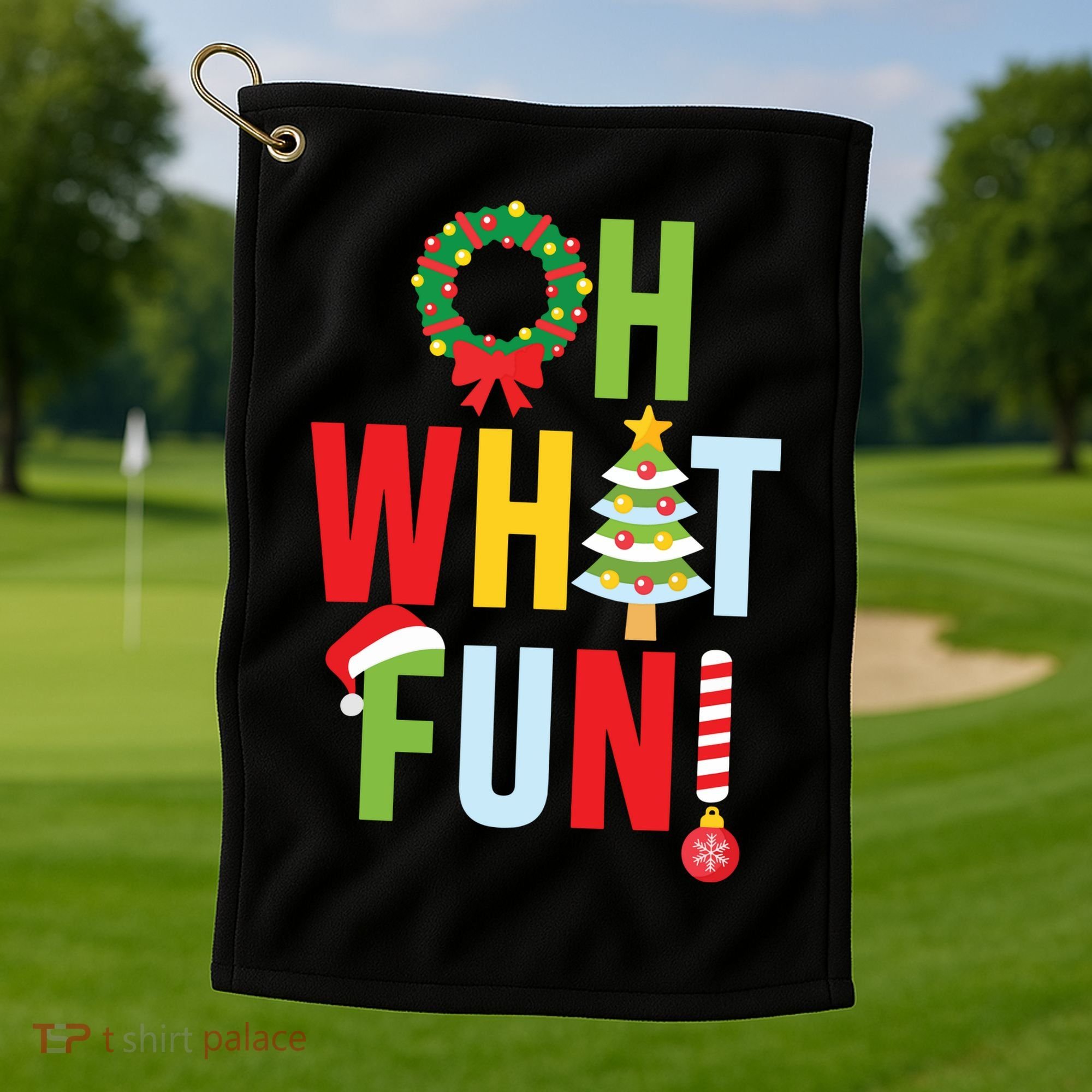 Oh What Fun Christmas With Wreath And Tree Golf Towel