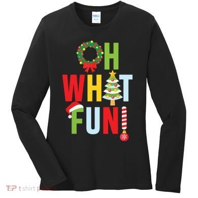 Oh What Fun Christmas With Wreath And Tree Women's Long Sleeve Shirt