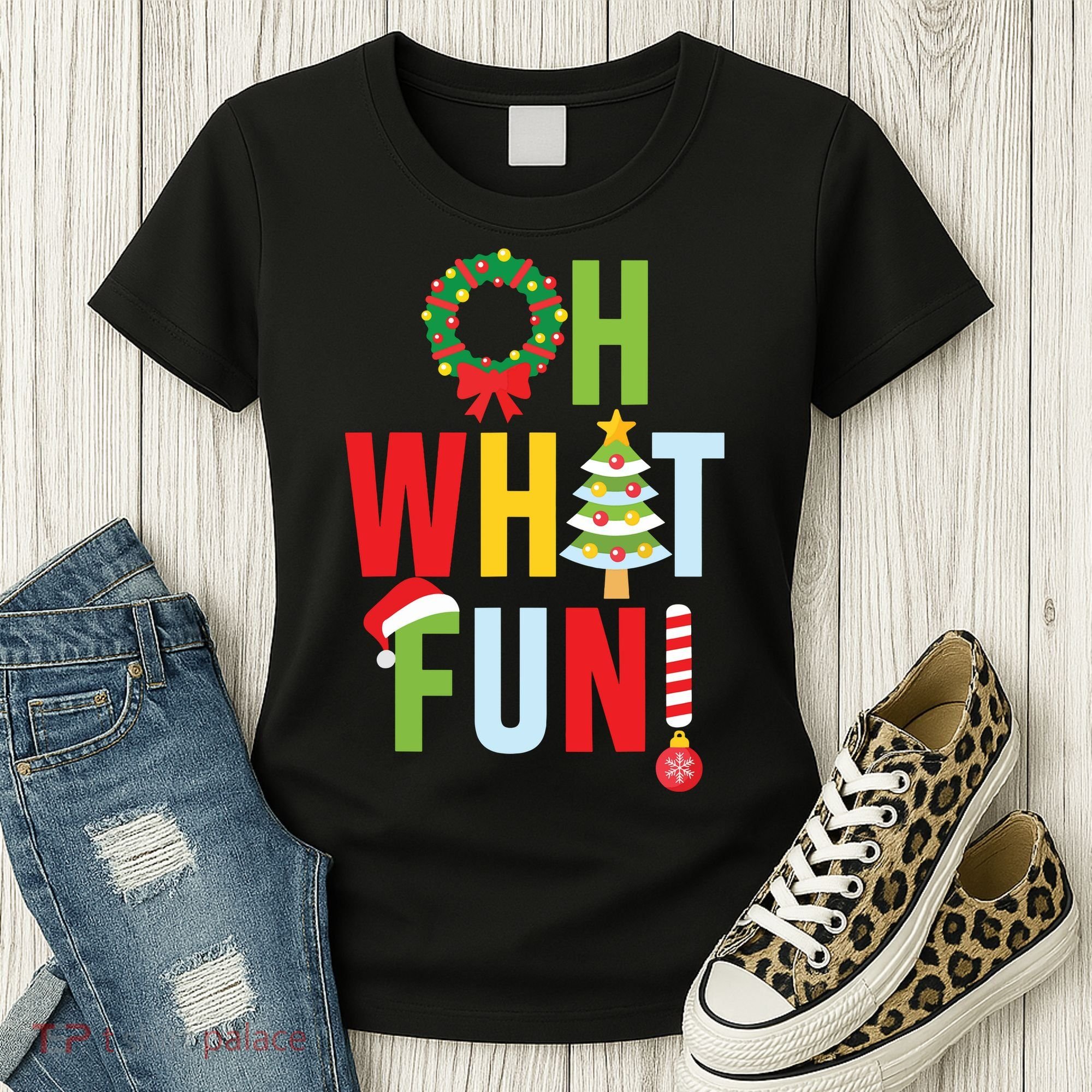 Oh What Fun Christmas With Wreath And Tree Women's T-Shirt