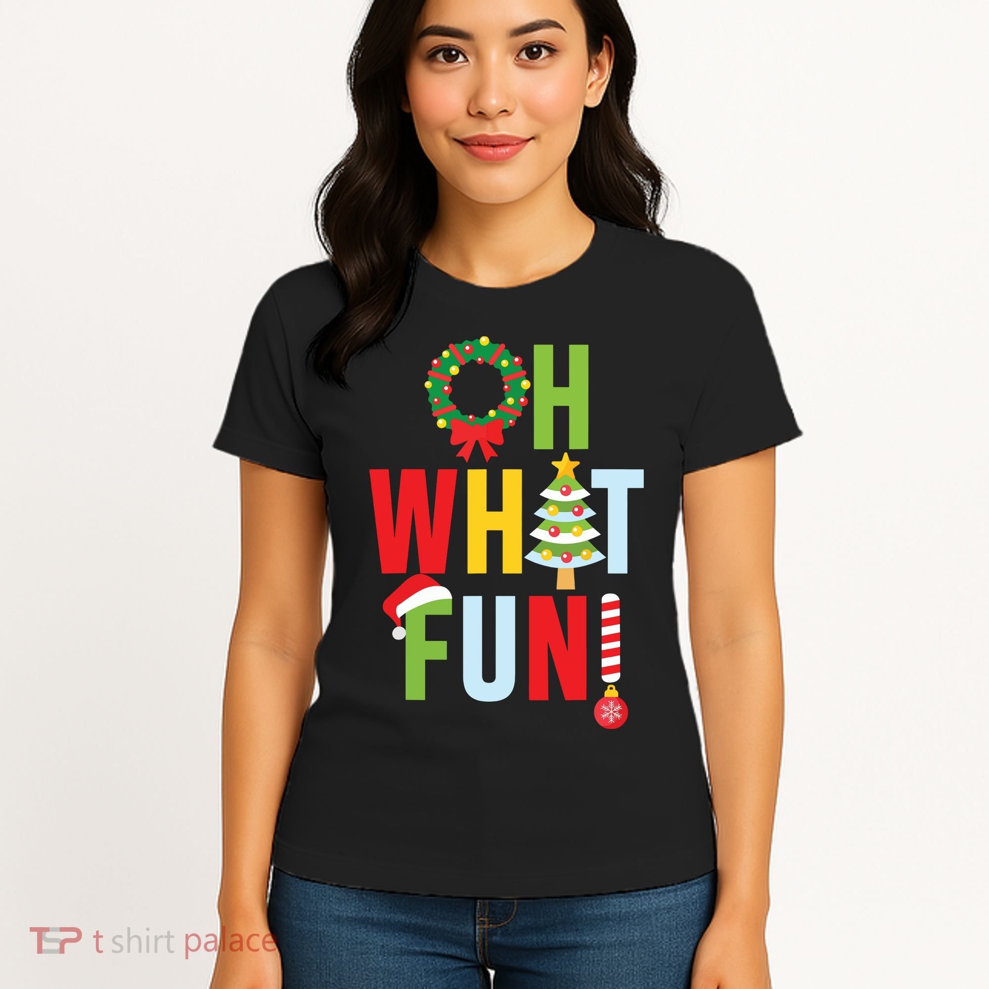 Oh What Fun Christmas With Wreath And Tree Women's T-Shirt