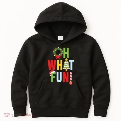 Oh What Fun Christmas With Wreath And Tree Kids Hoodie