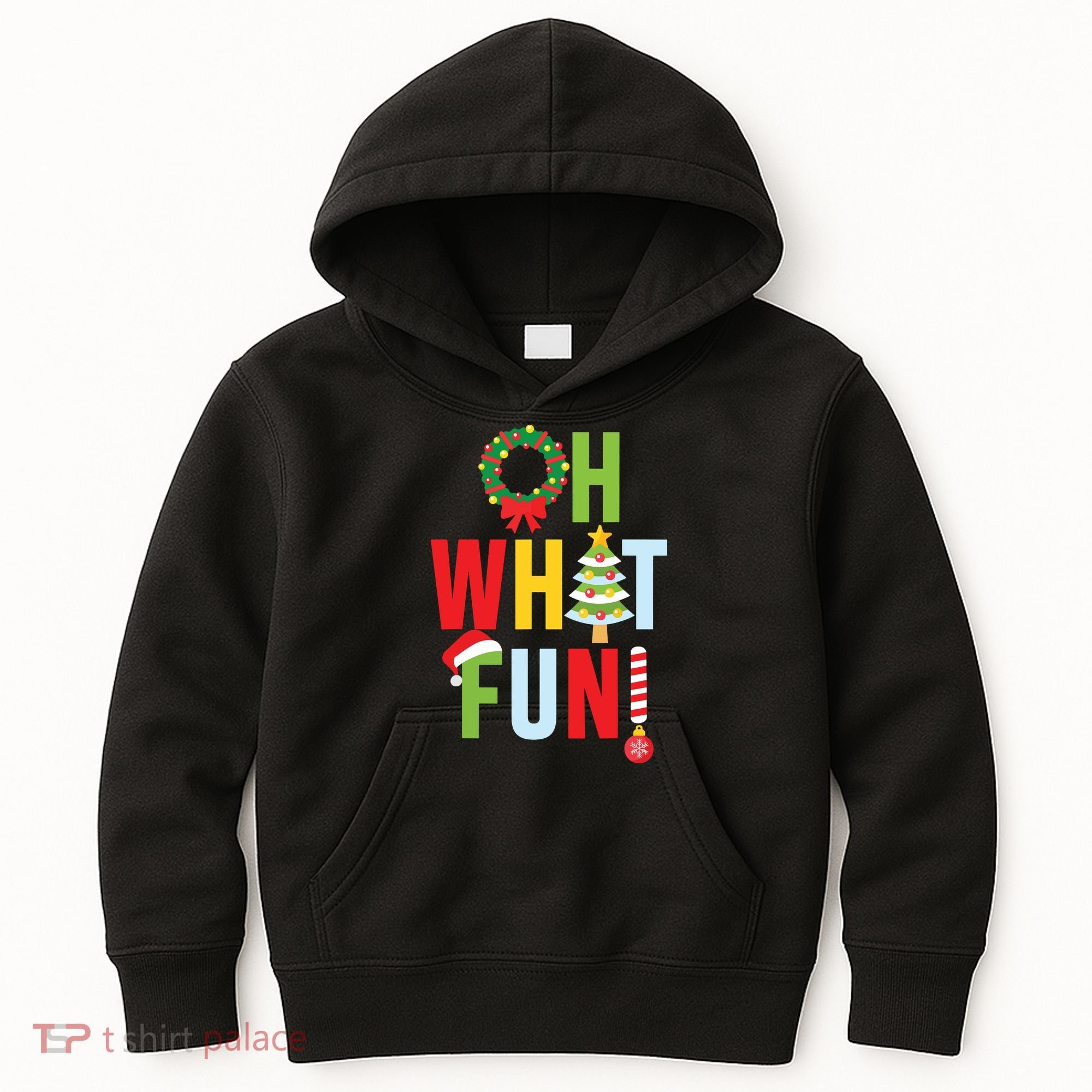 Oh What Fun Christmas With Wreath And Tree Kids Hoodie
