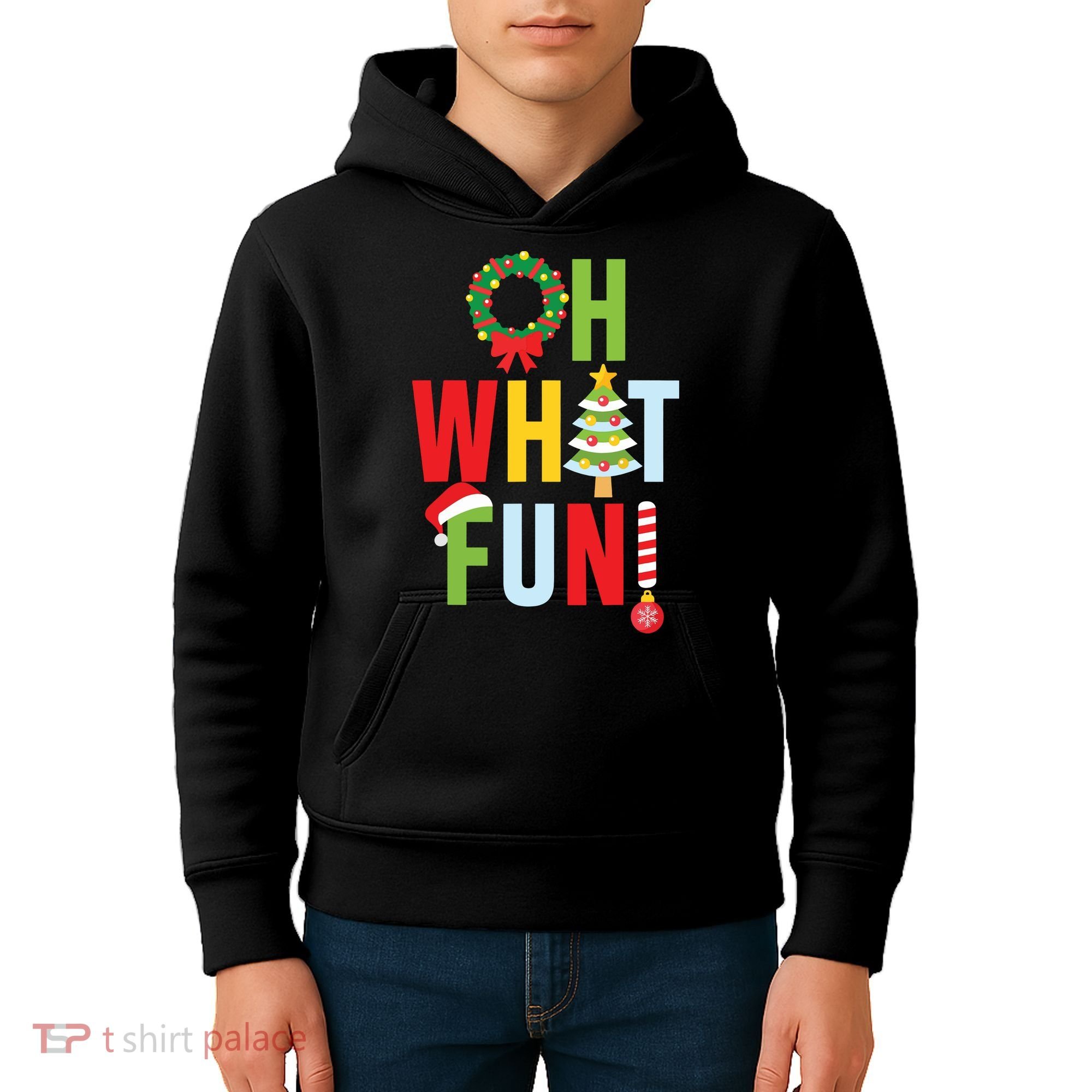 Oh What Fun Christmas With Wreath And Tree Kids Hoodie