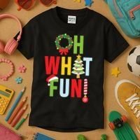 Oh What Fun Christmas With Wreath And Tree Kids T-Shirt thumb 3