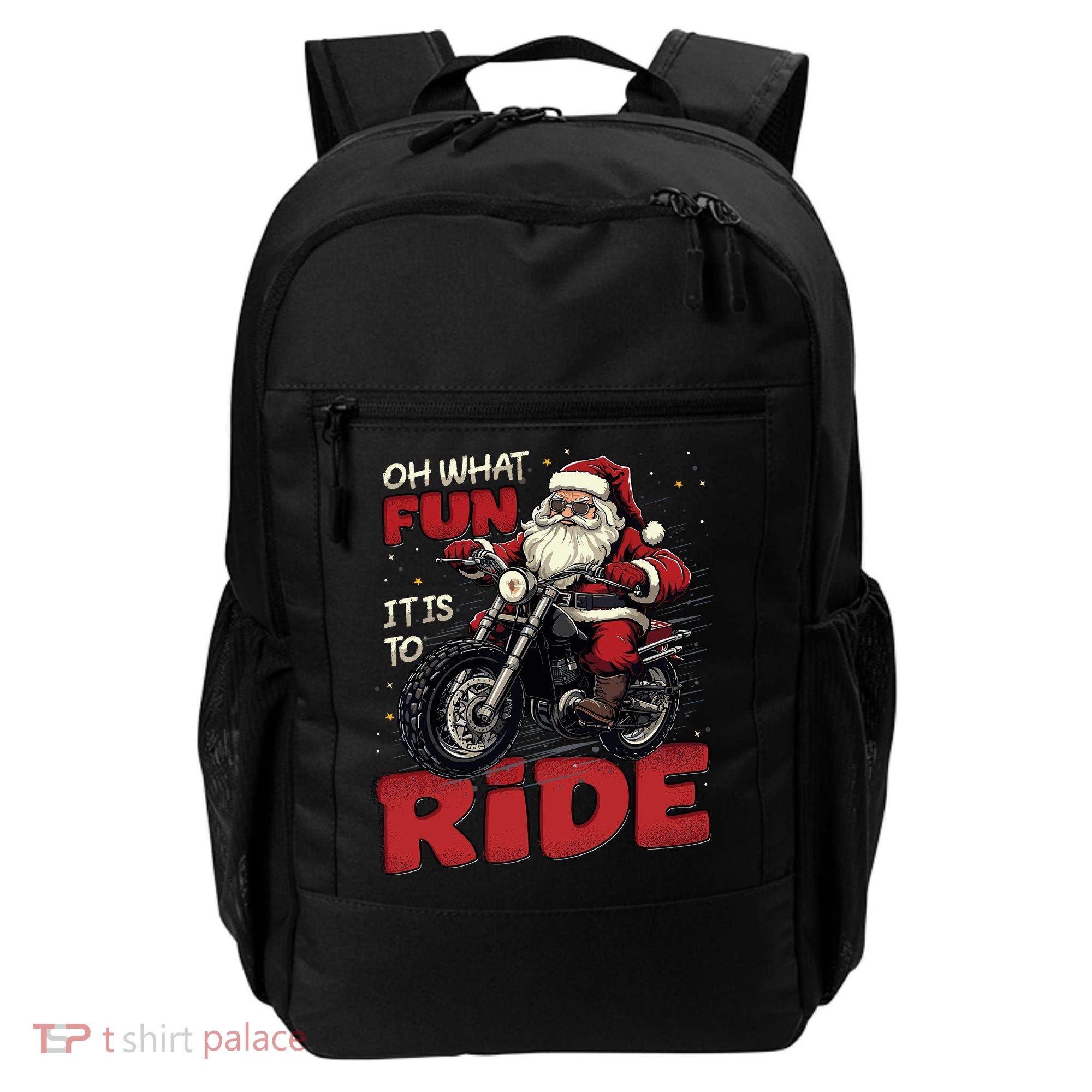 Oh What Fun It Is To Ride Funny Biker Santa On A Motorcycle Backpack
