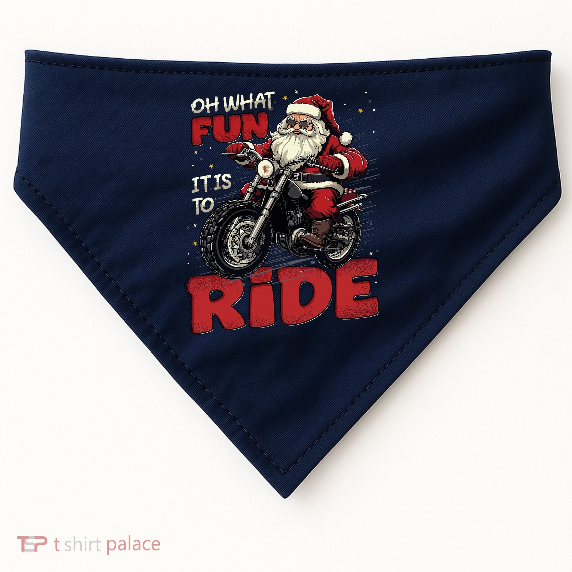 Oh What Fun It Is To Ride Funny Biker Santa On A Motorcycle USA-Made Doggie Bandana