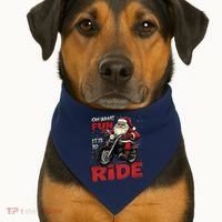 Oh What Fun It Is To Ride Funny Biker Santa On A Motorcycle USA-Made Doggie Bandana thumb 1