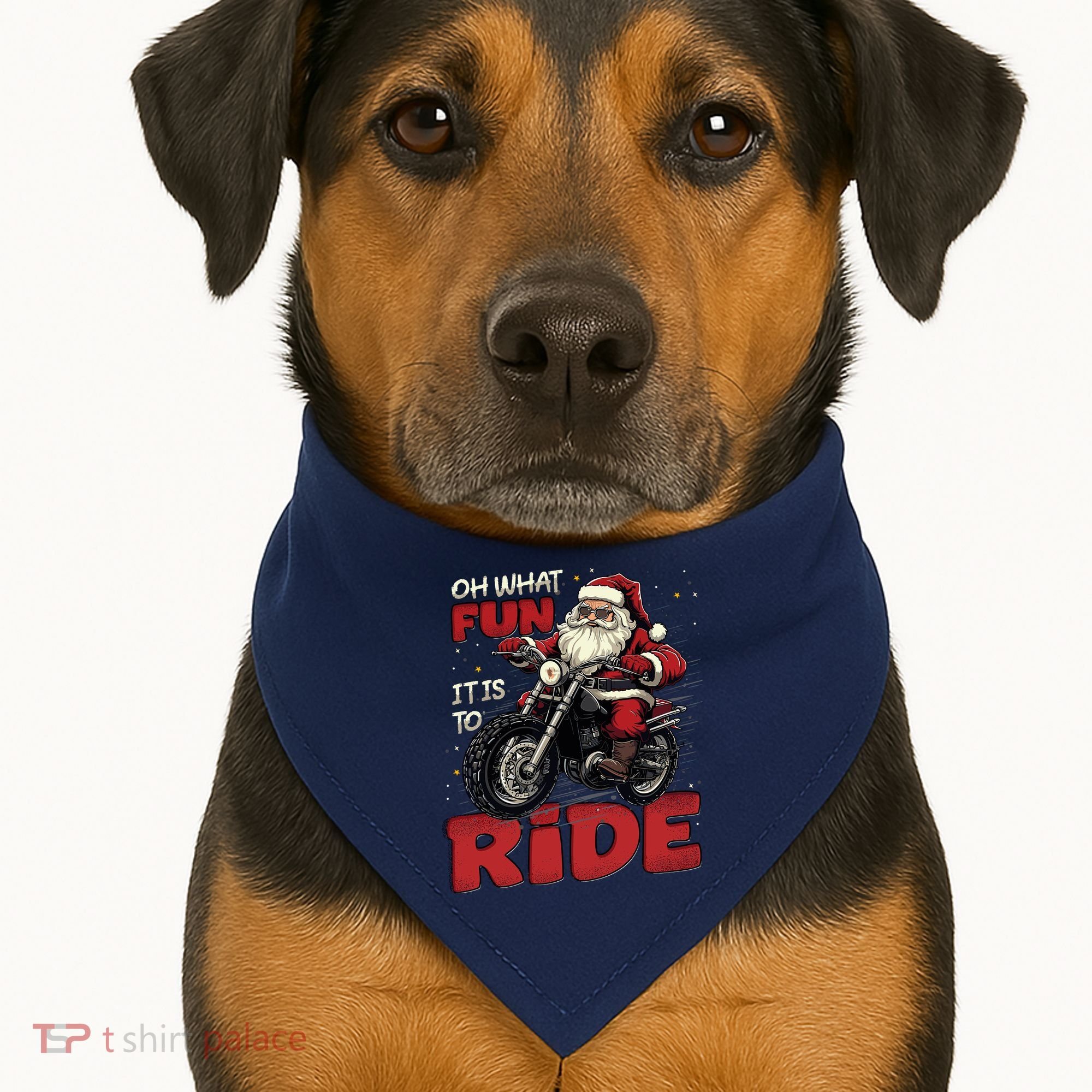Oh What Fun It Is To Ride Funny Biker Santa On A Motorcycle USA-Made Doggie Bandana
