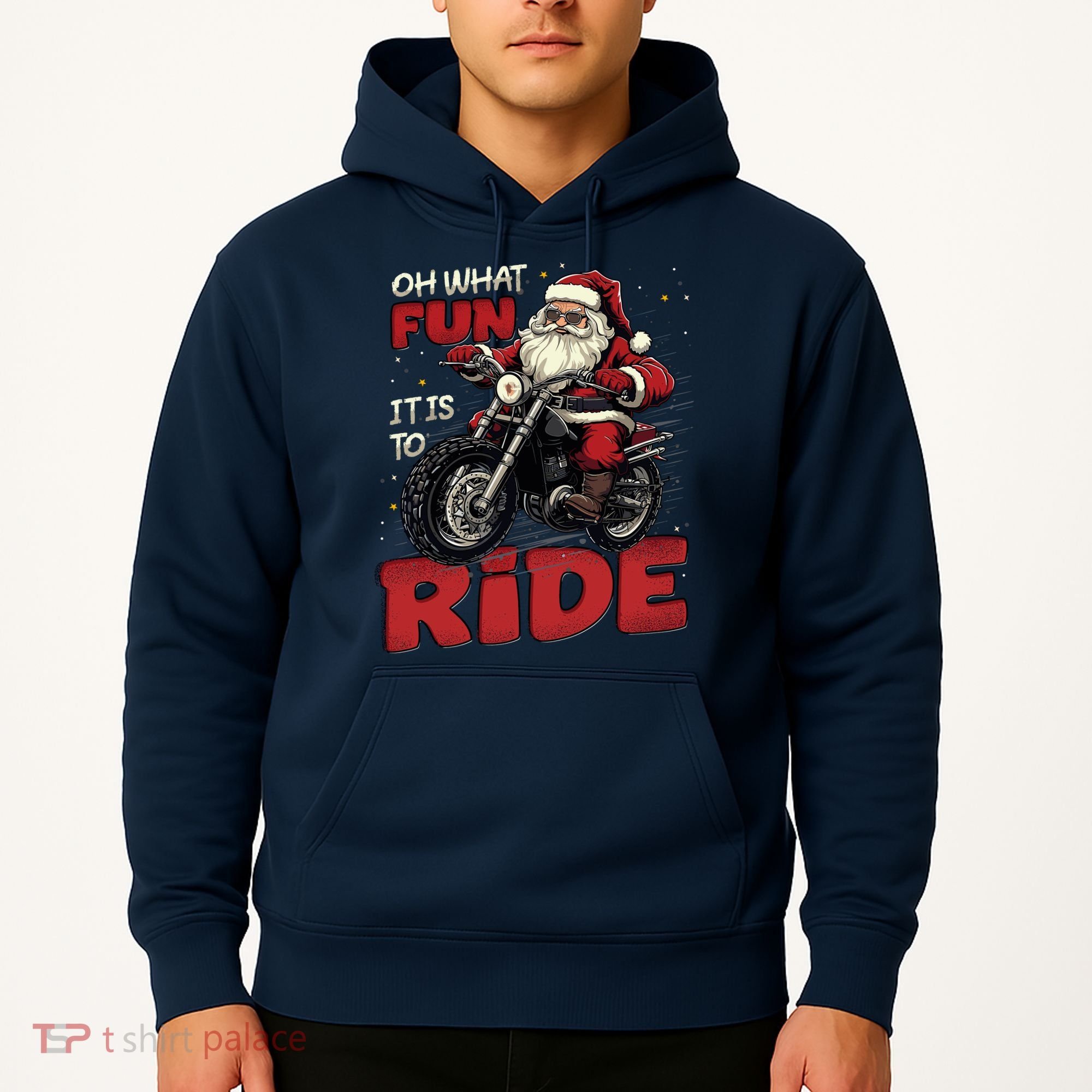 Oh What Fun It Is To Ride Funny Biker Santa On A Motorcycle Hoodie