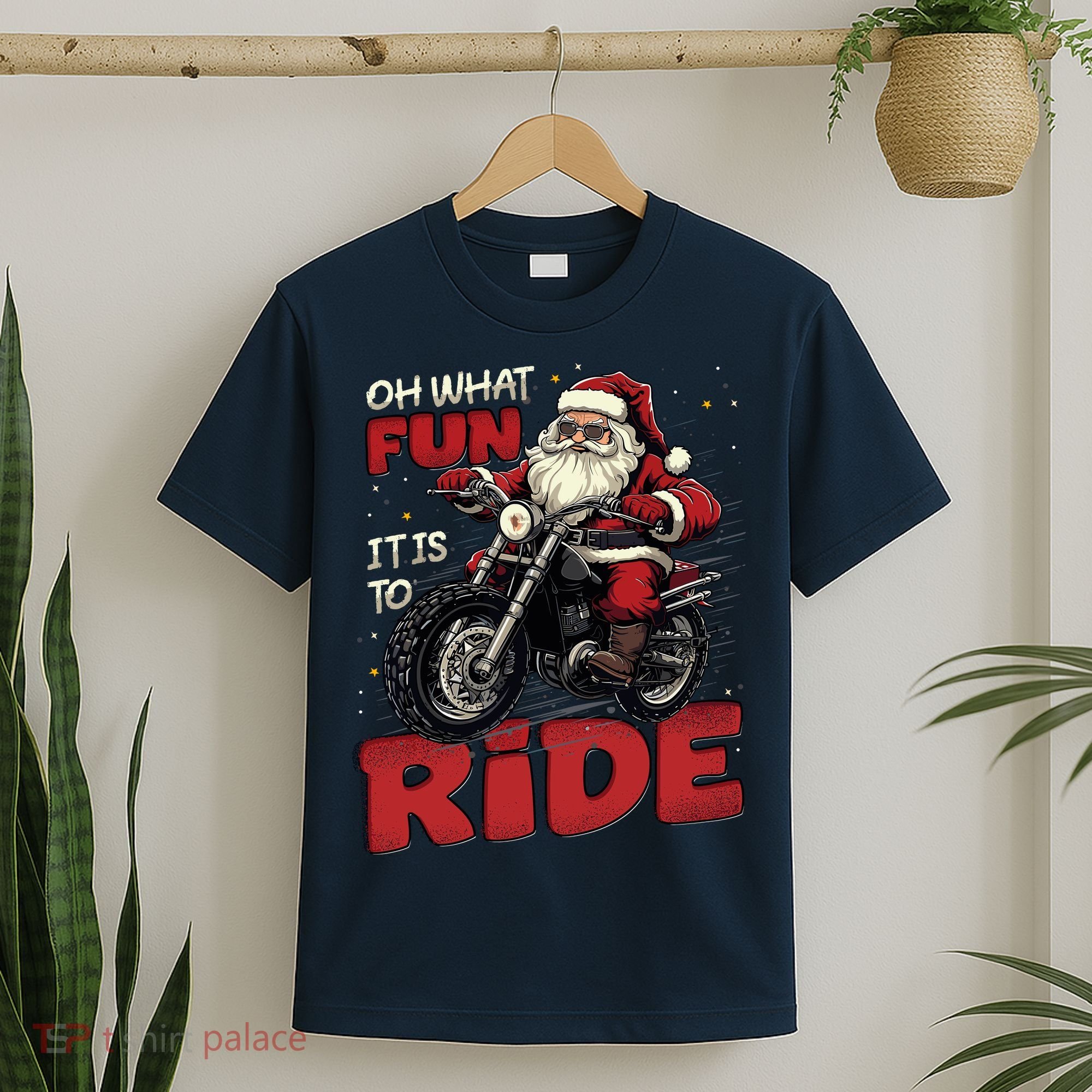 Oh What Fun It Is To Ride Funny Biker Santa On A Motorcycle T-Shirt