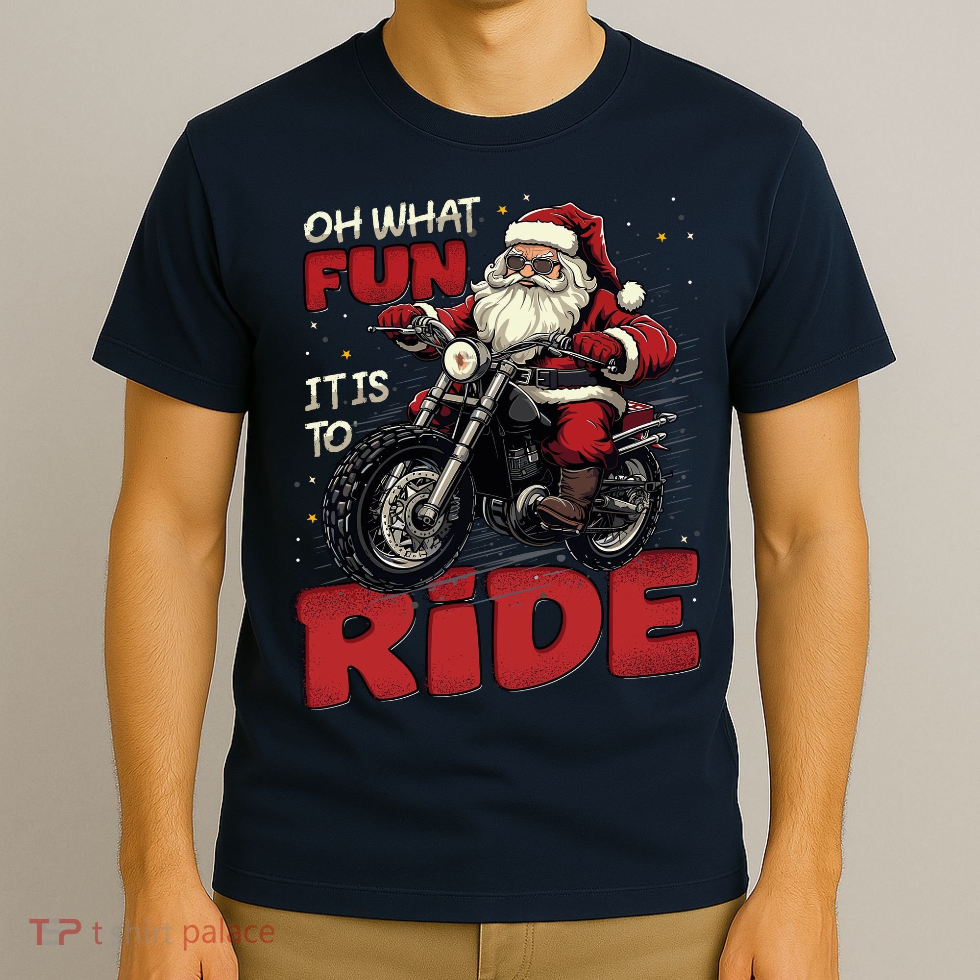 Oh What Fun It Is To Ride Funny Biker Santa On A Motorcycle T-Shirt