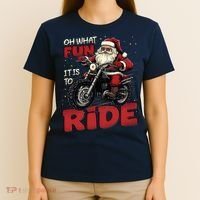 Oh What Fun It Is To Ride Funny Biker Santa On A Motorcycle T-Shirt thumb 4