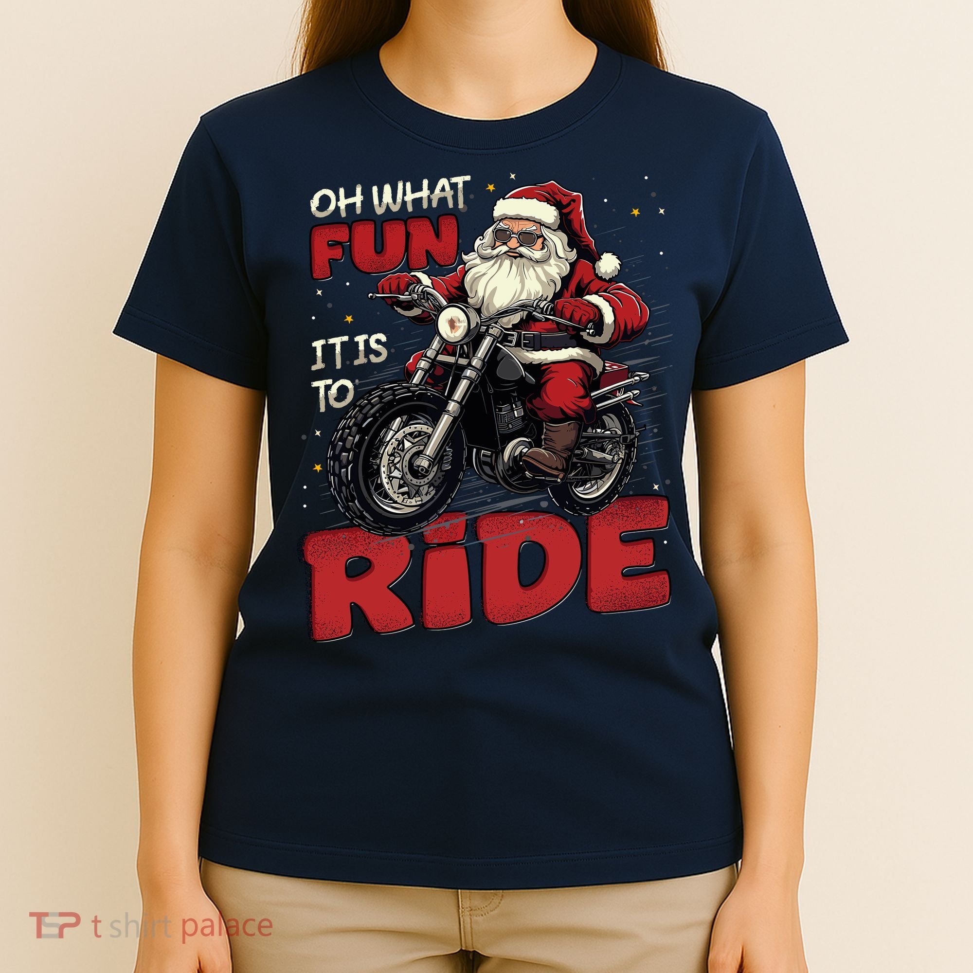 Oh What Fun It Is To Ride Funny Biker Santa On A Motorcycle T-Shirt
