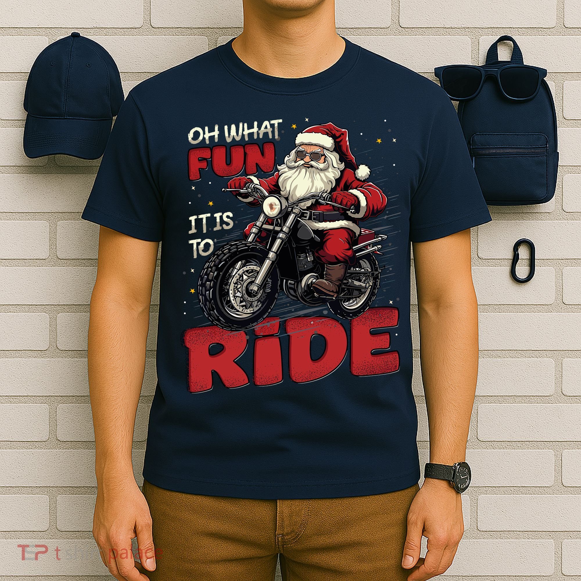 Oh What Fun It Is To Ride Funny Biker Santa On A Motorcycle T-Shirt