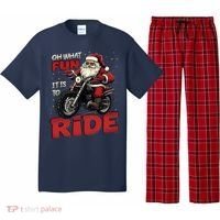 Oh What Fun It Is To Ride Funny Biker Santa On A Motorcycle Pajama Set thumb 0
