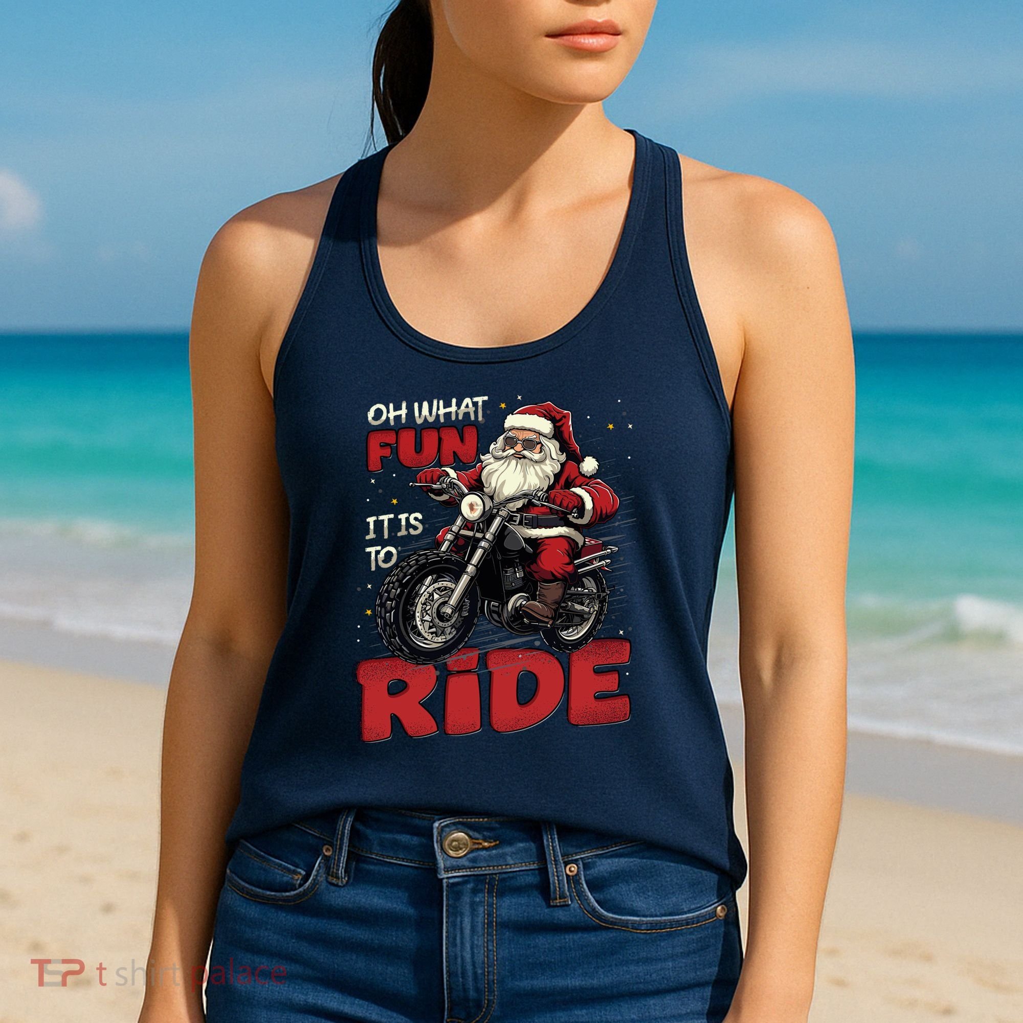 Oh What Fun It Is To Ride Funny Biker Santa On A Motorcycle Women's Tank Top