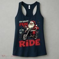 Oh What Fun It Is To Ride Funny Biker Santa On A Motorcycle Women's Tank Top thumb 3