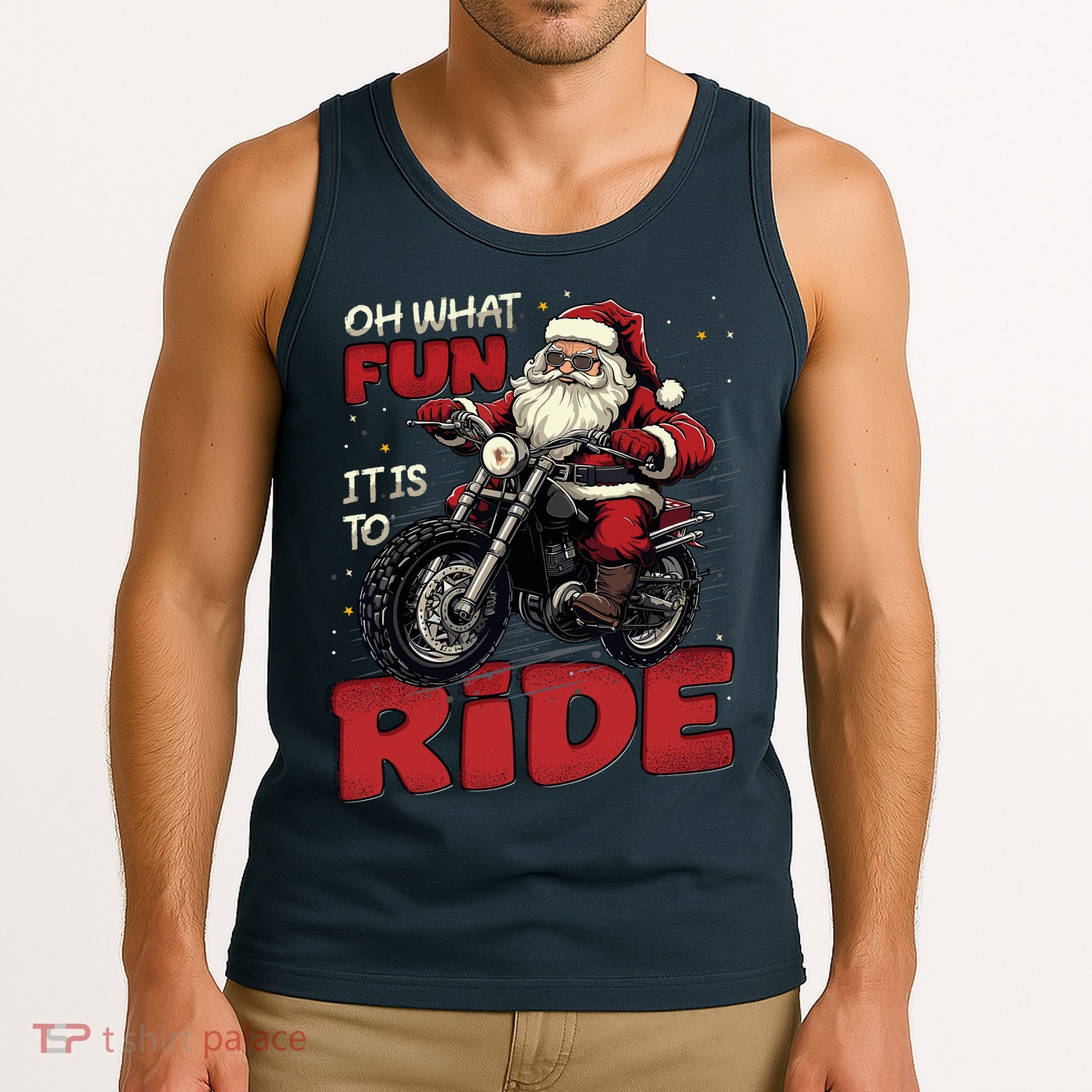 Oh What Fun It Is To Ride Funny Biker Santa On A Motorcycle Tank Top