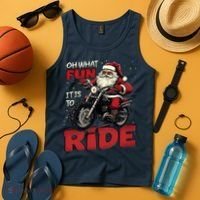 Oh What Fun It Is To Ride Funny Biker Santa On A Motorcycle Tank Top thumb 4