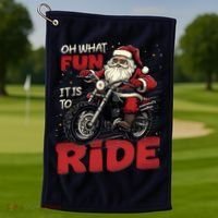 Oh What Fun It Is To Ride Funny Biker Santa On A Motorcycle Golf Towel thumb 1