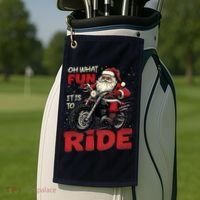 Oh What Fun It Is To Ride Funny Biker Santa On A Motorcycle Golf Towel thumb 2