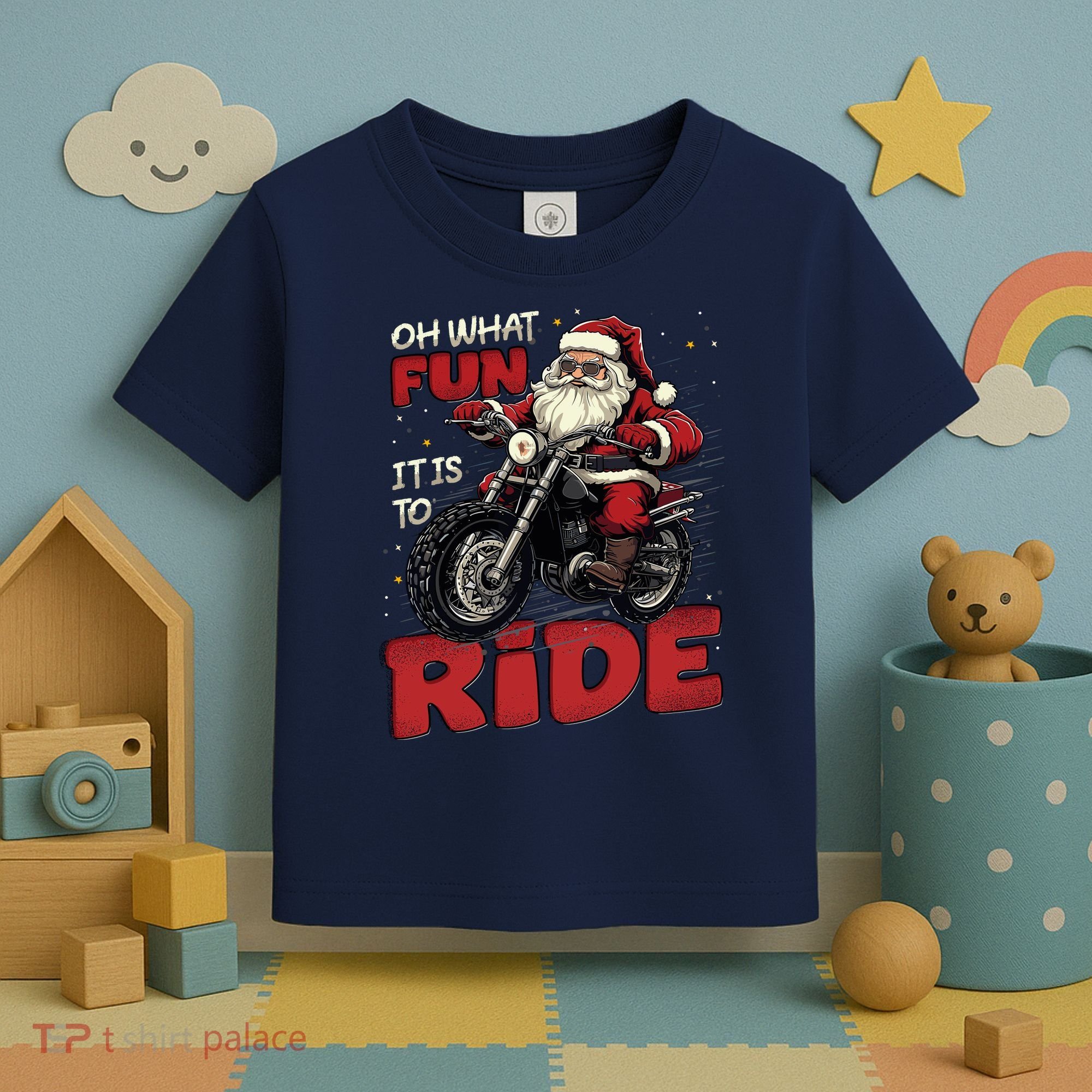 Oh What Fun It Is To Ride Funny Biker Santa On A Motorcycle Toddler T-Shirt
