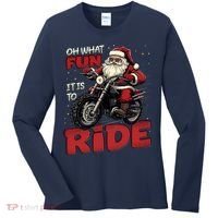 Oh What Fun It Is To Ride Funny Biker Santa On A Motorcycle Women's Long Sleeve Shirt thumb 0