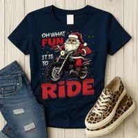 Oh What Fun It Is To Ride Funny Biker Santa On A Motorcycle Women's T-Shirt thumb 3