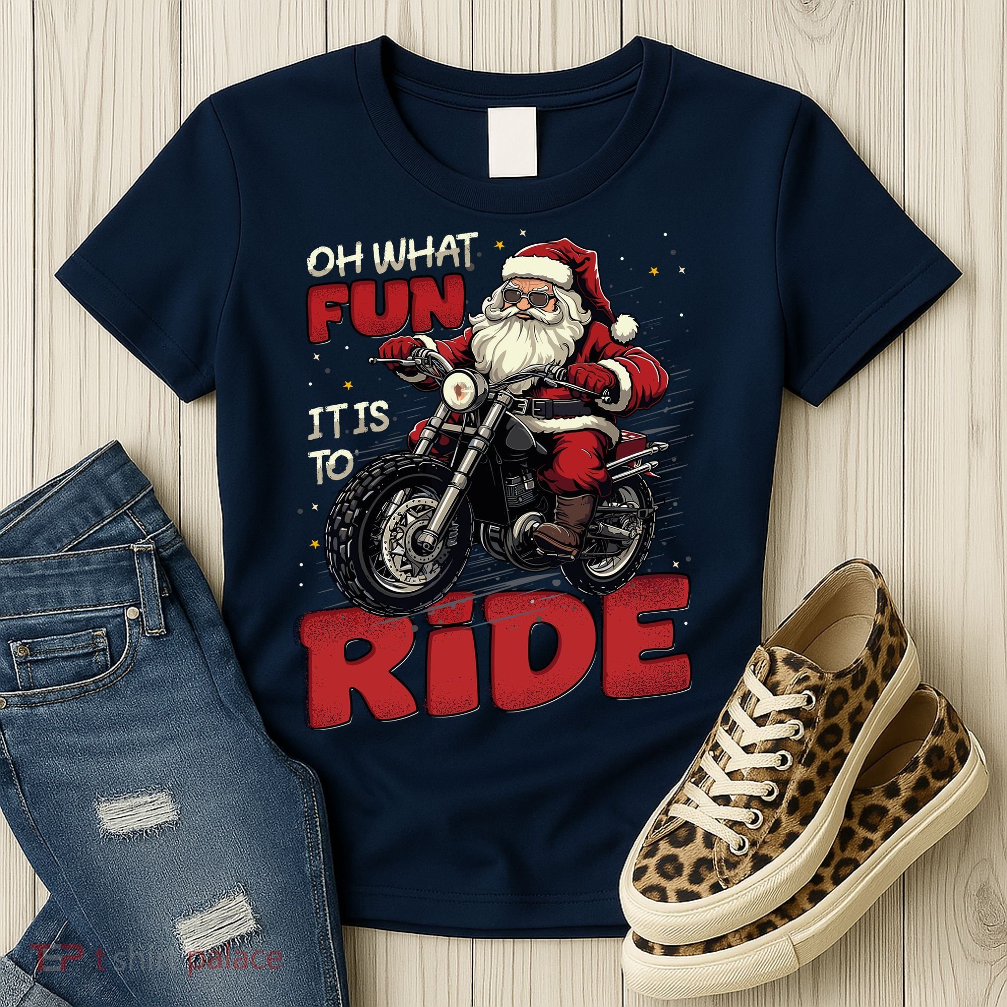 Oh What Fun It Is To Ride Funny Biker Santa On A Motorcycle Women's T-Shirt