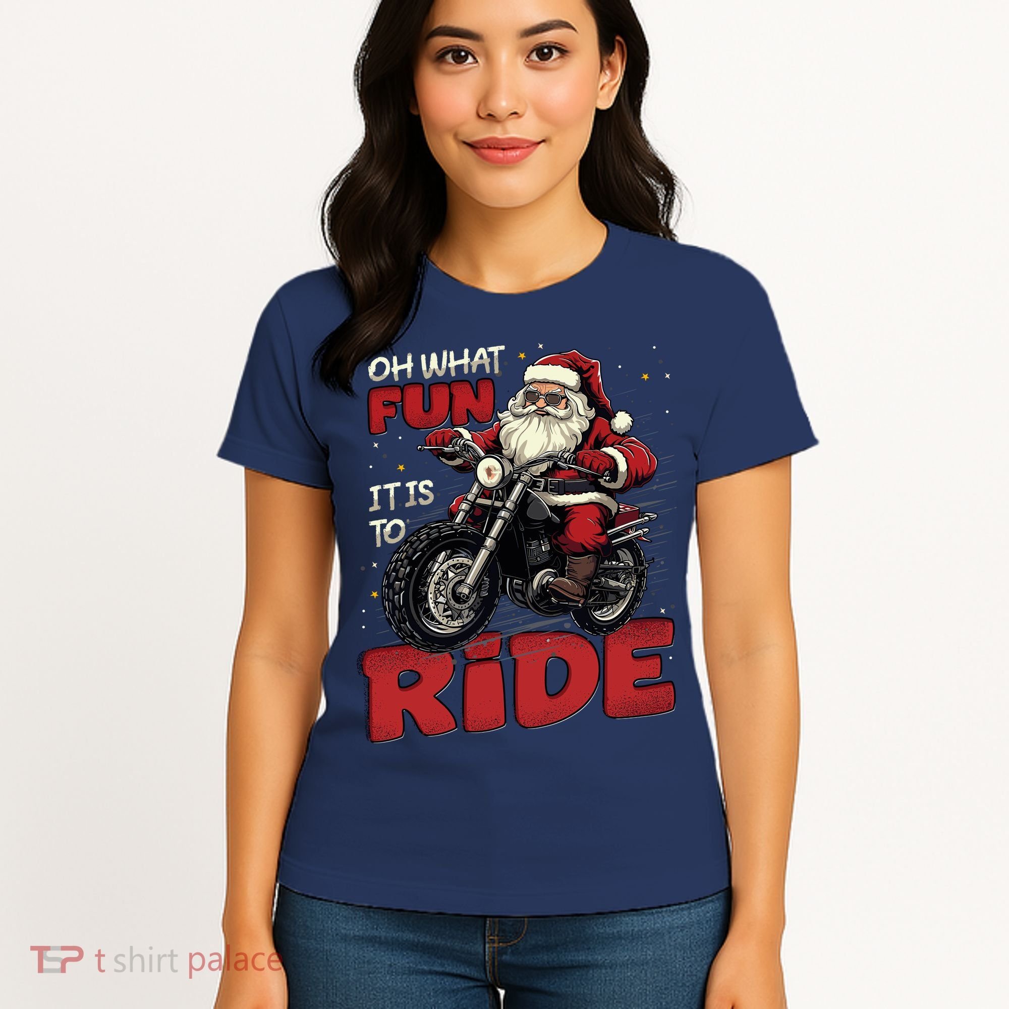 Oh What Fun It Is To Ride Funny Biker Santa On A Motorcycle Women's T-Shirt