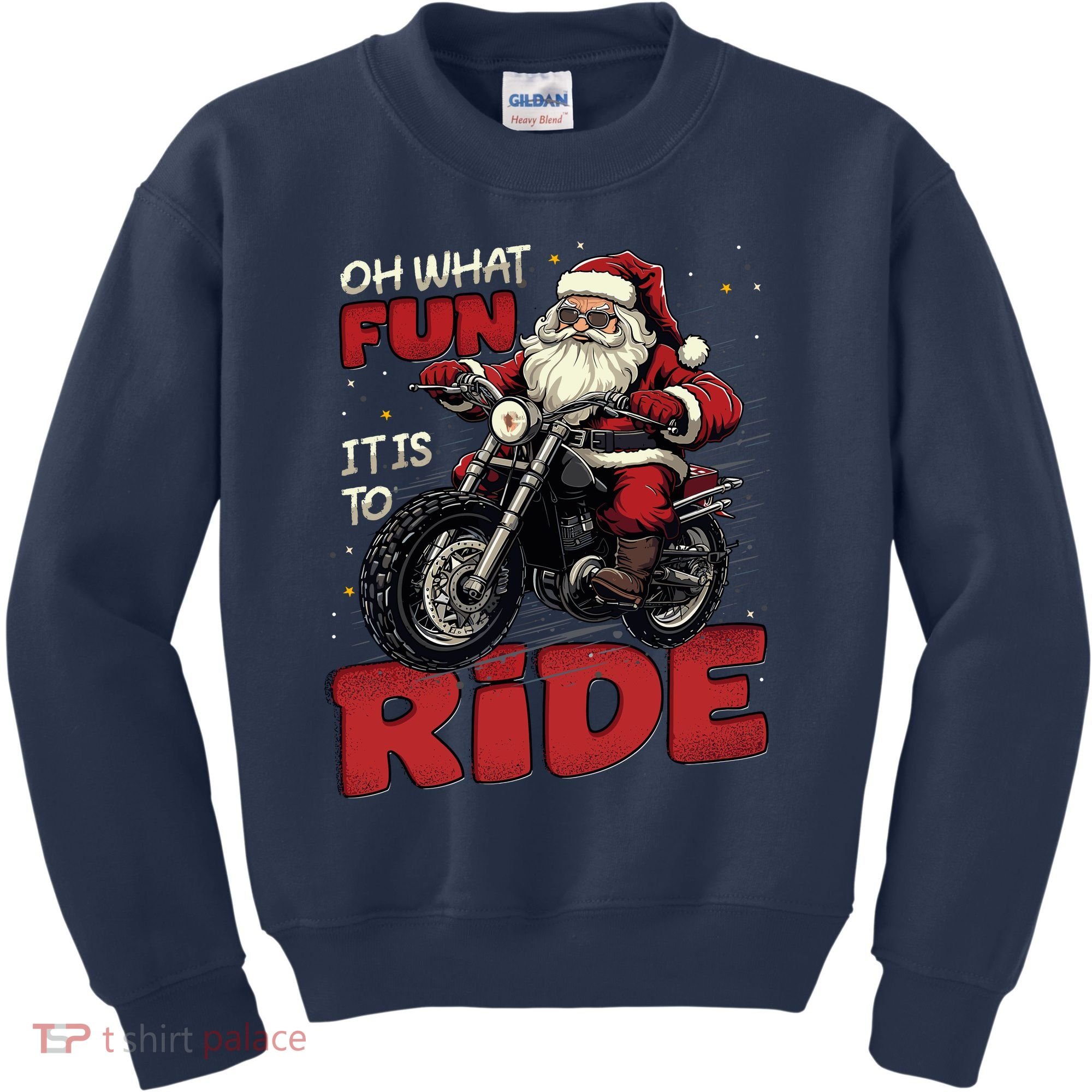 Oh What Fun It Is To Ride Funny Biker Santa On A Motorcycle Kids Sweatshirt