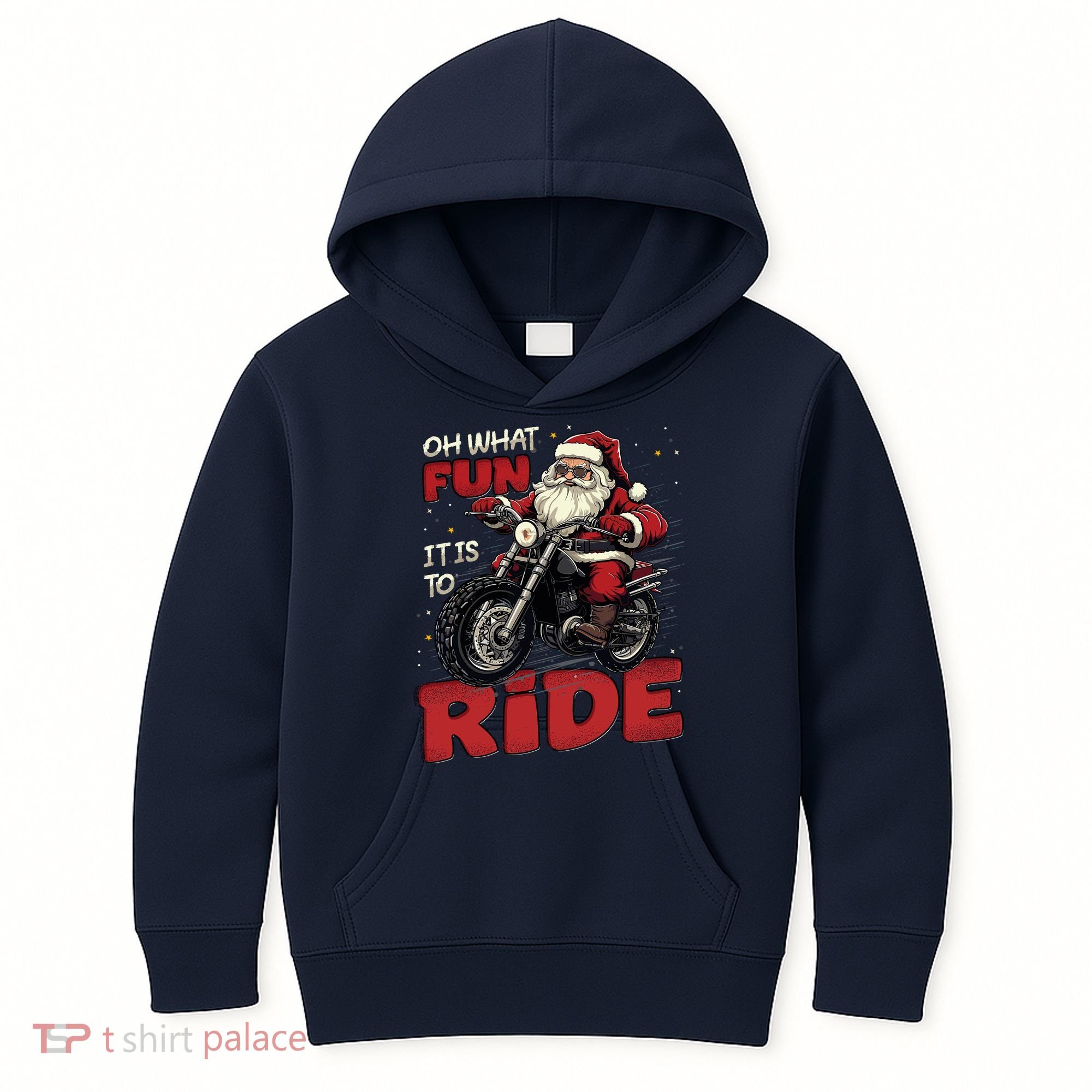 Oh What Fun It Is To Ride Funny Biker Santa On A Motorcycle Kids Hoodie