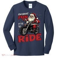 Oh What Fun It Is To Ride Funny Biker Santa On A Motorcycle Kids Long Sleeve Shirt thumb 0