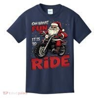 Oh What Fun It Is To Ride Funny Biker Santa On A Motorcycle Kids T-Shirt thumb 0