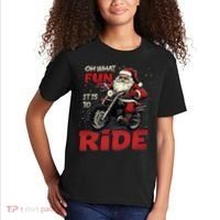 Oh What Fun It Is To Ride Funny Biker Santa On A Motorcycle Kids T-Shirt thumb 2