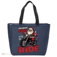 Oh What Fun It Is To Ride Funny Biker Santa On A Motorcycle Tote Bag thumb 0