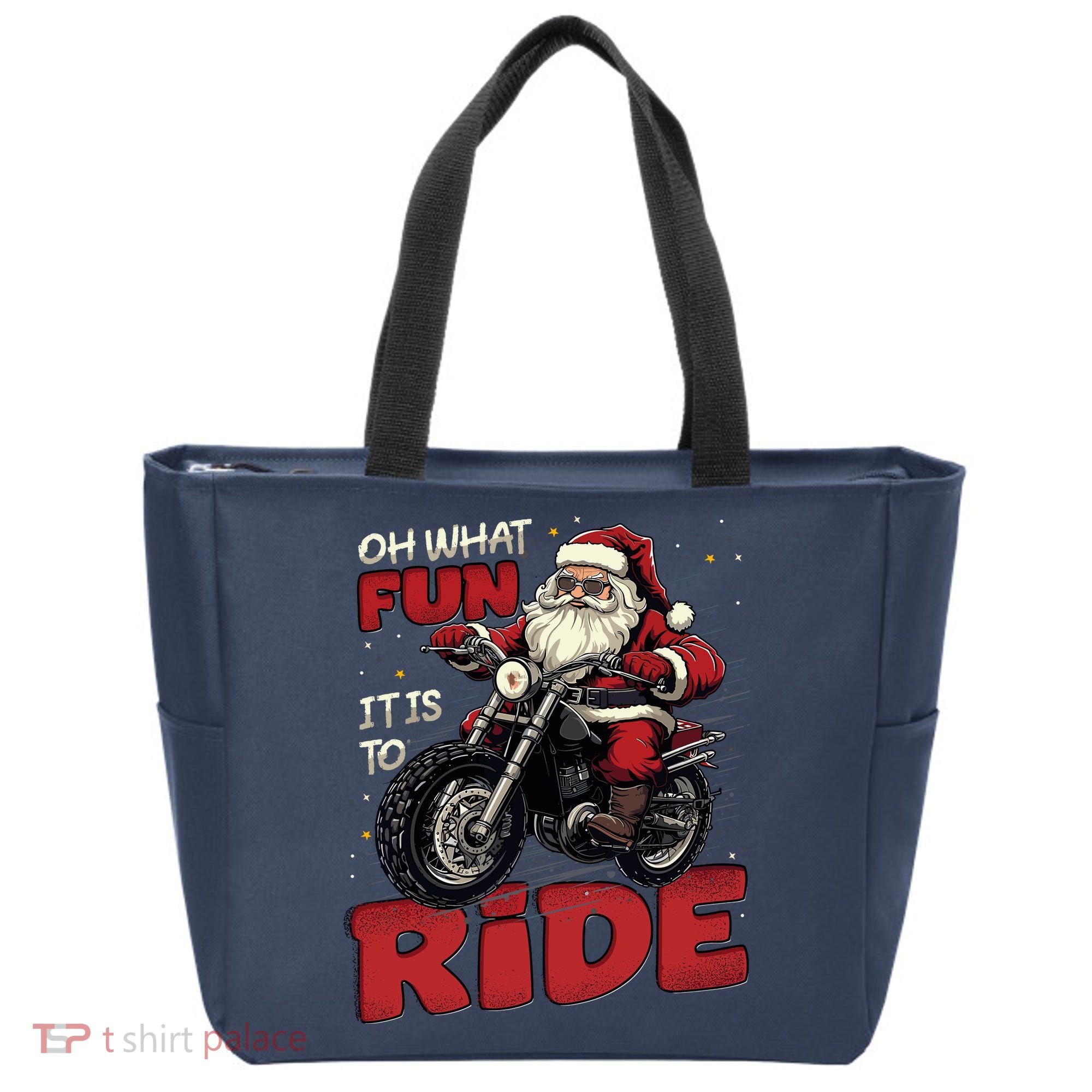 Oh What Fun It Is To Ride Funny Biker Santa On A Motorcycle Tote Bag