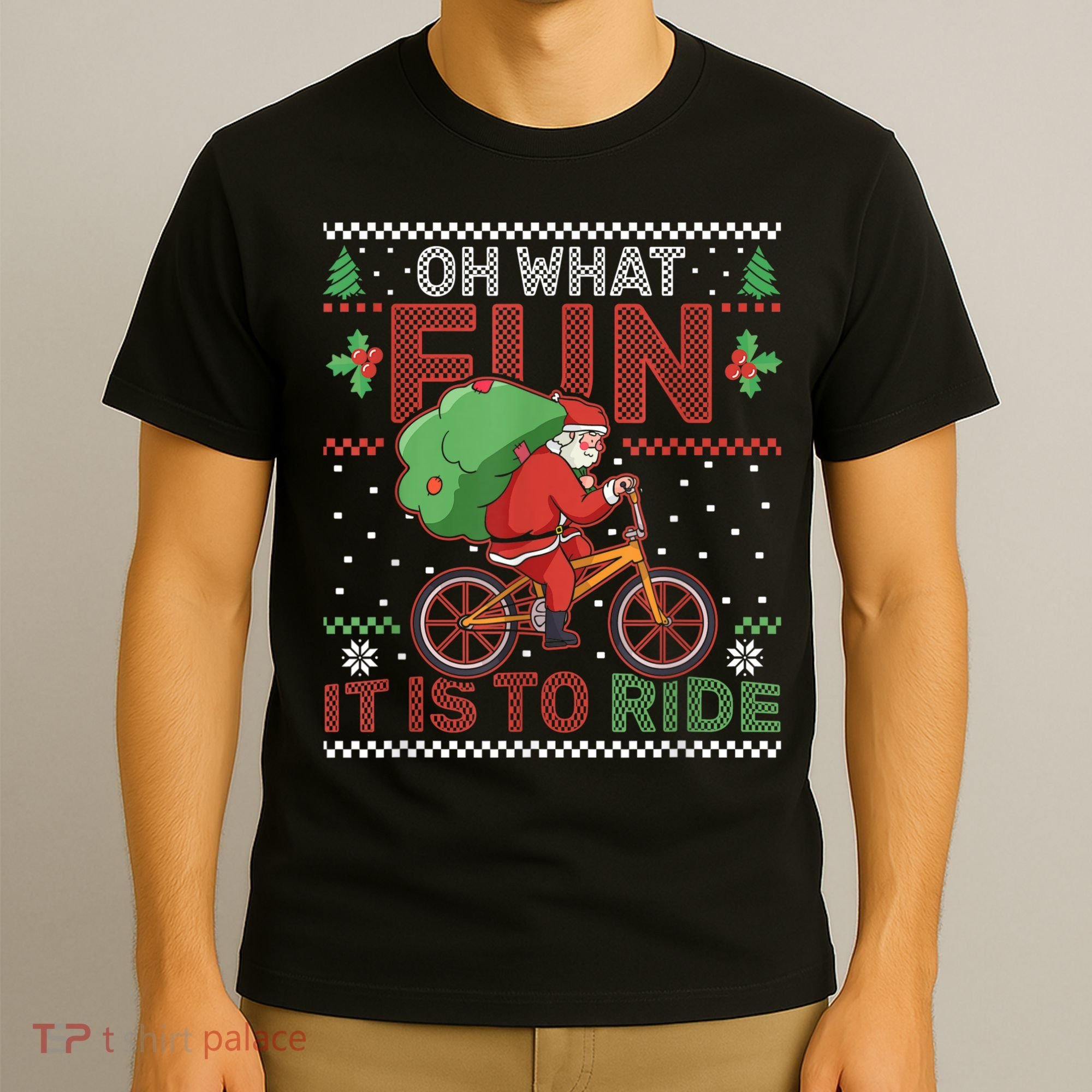 Oh What Fun It Is To Ride Bicycle Cyclist Christmas T-Shirt
