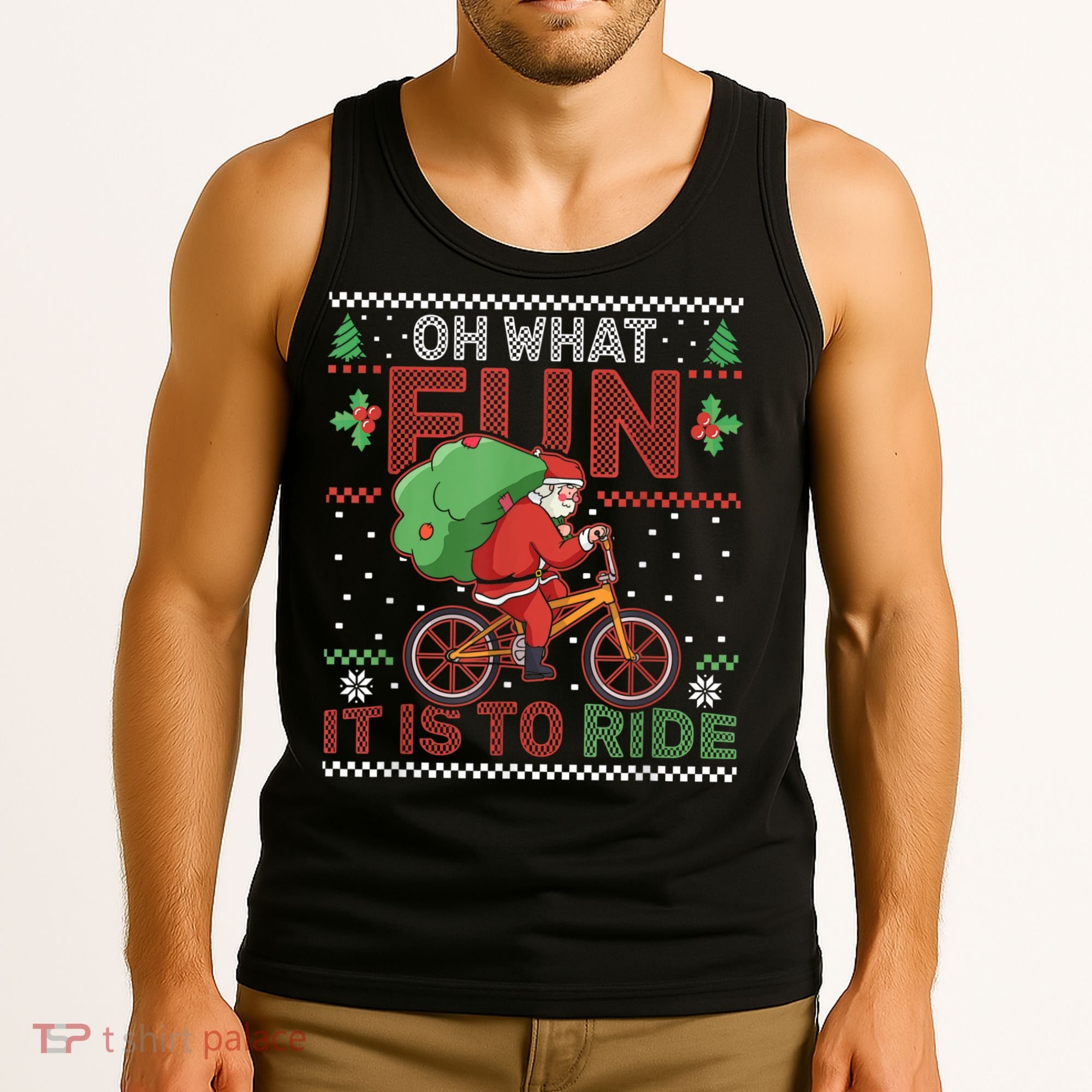 Oh What Fun It Is To Ride Bicycle Cyclist Christmas Tank Top