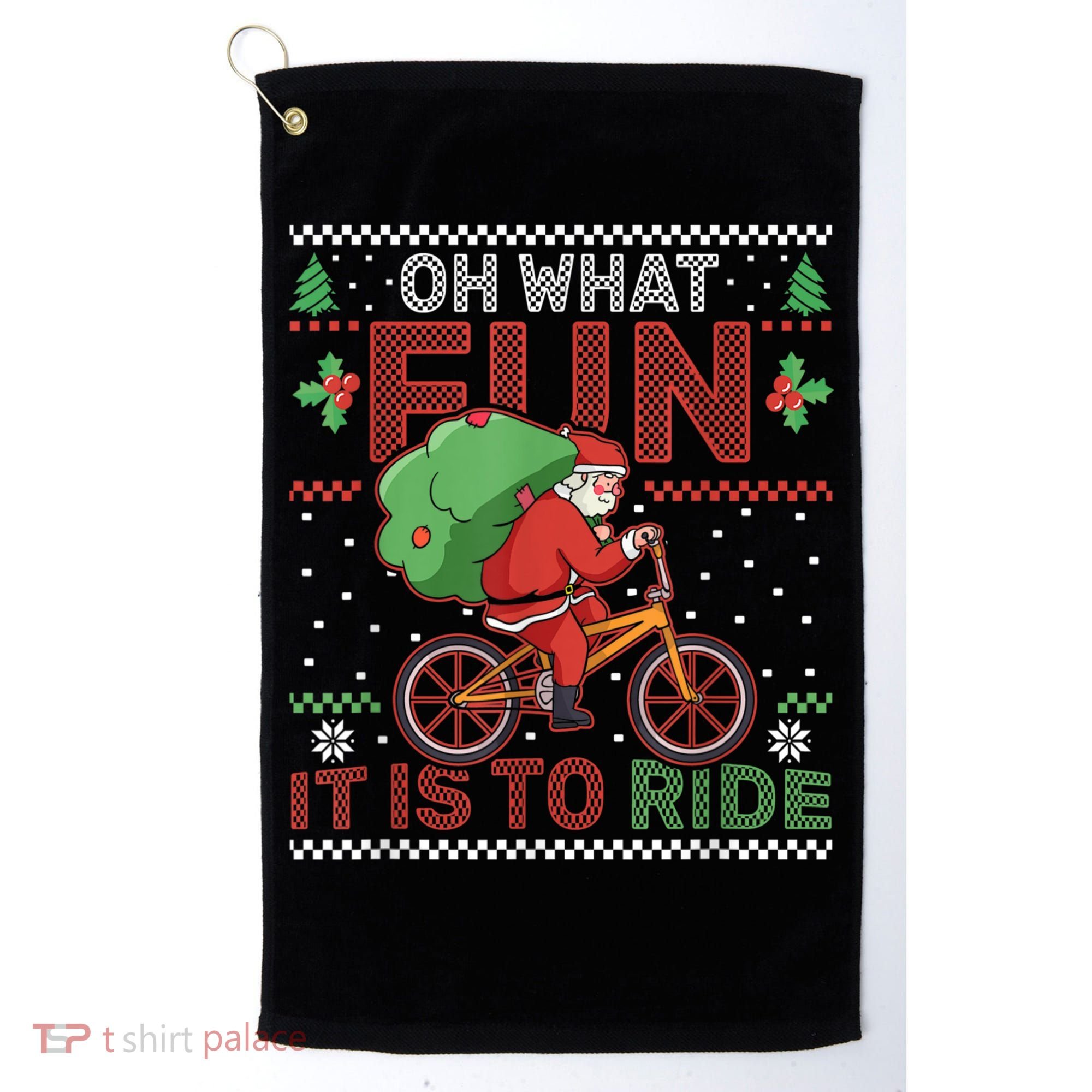 Oh What Fun It Is To Ride Bicycle Cyclist Christmas Golf Towel