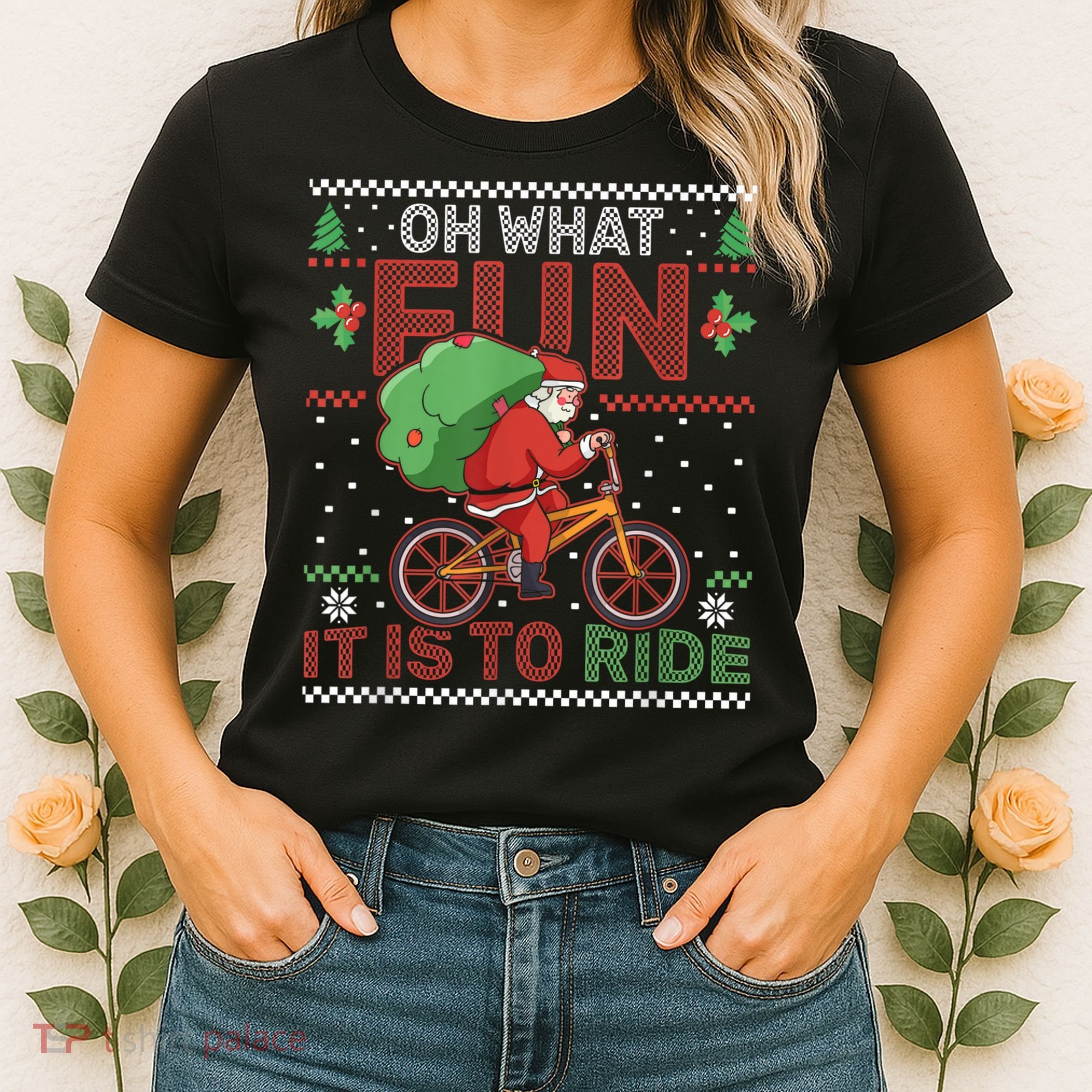 Oh What Fun It Is To Ride Bicycle Cyclist Christmas Women's T-Shirt